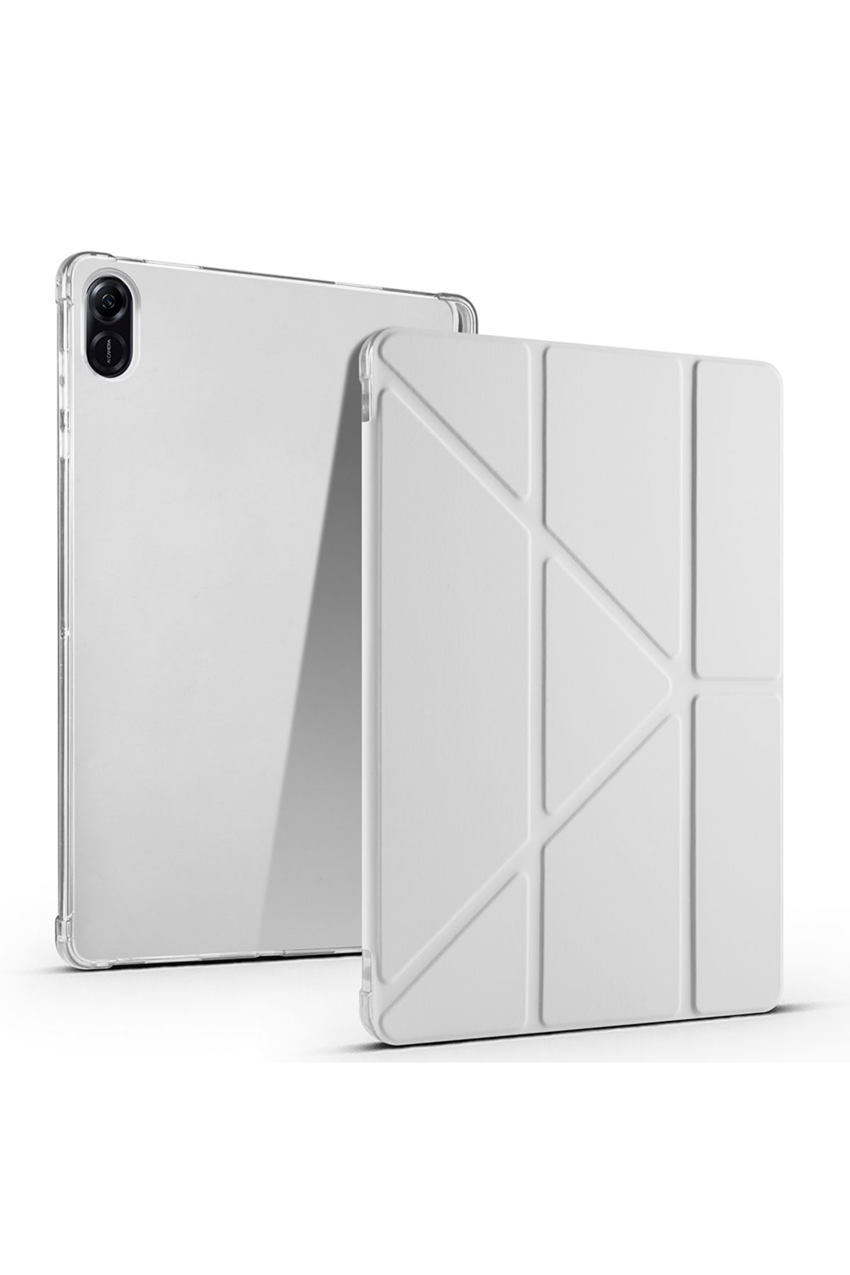 HTstore Honor Pad X8A Kılıf Zore Tri Folding Kalem Bölmeli Standlı Kılıf-Gri