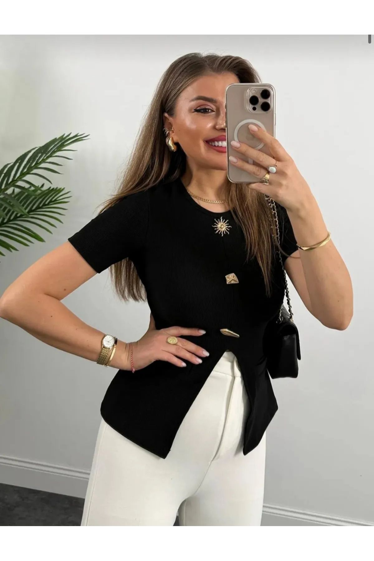 ÇAĞRI GİYİM Güneş Detaylı Likralı Genç Model Kısa Kol Bluz