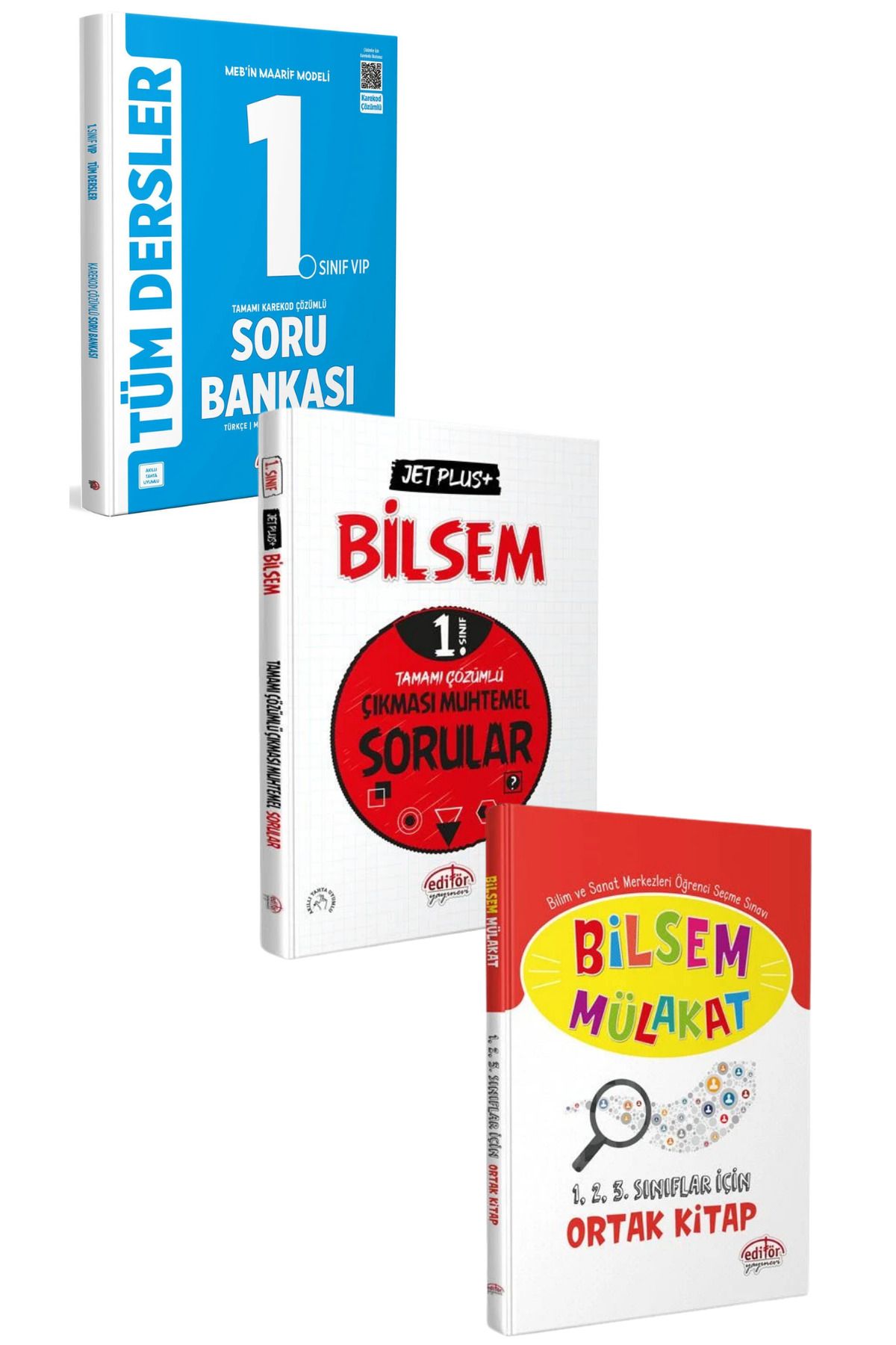 Editör Yayınevi 1. Sınıf Bilsem Jet Plus+ Çözümlü Çıkması Muhtemel Soru+Tüm Dersler Soru+Mülakat-3 KİTAP-SET