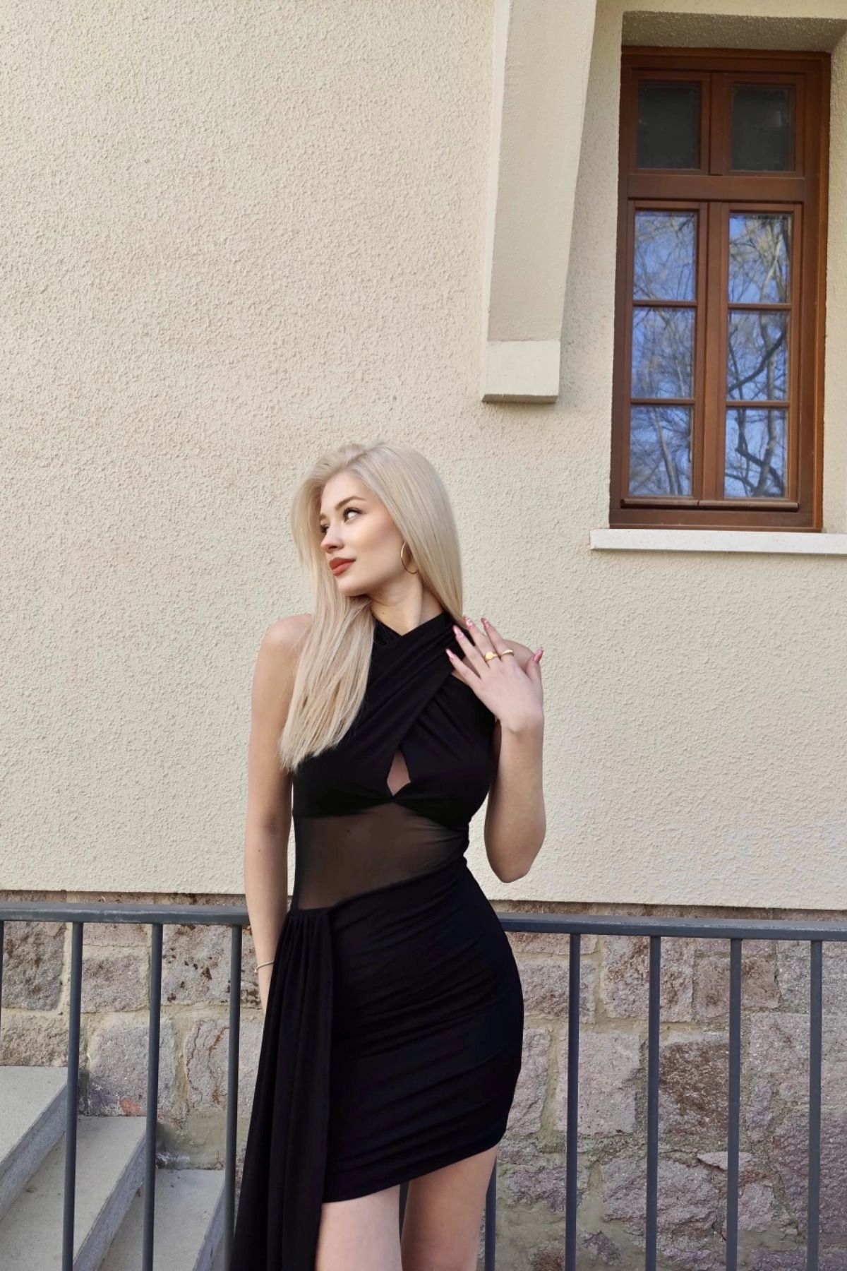 MOZENA Bel Tül Detay Tasarım Mini Elbise