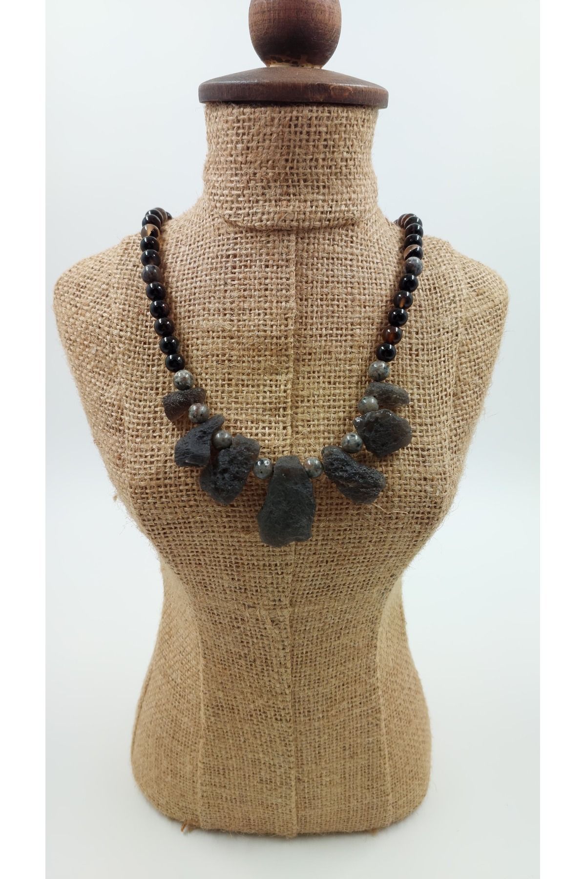 RIG Handmade Design Yooperlit Saffordit Siyah Akik Taşlı Kadın Kolye – Doğal Taş Enerji Kolyesi
