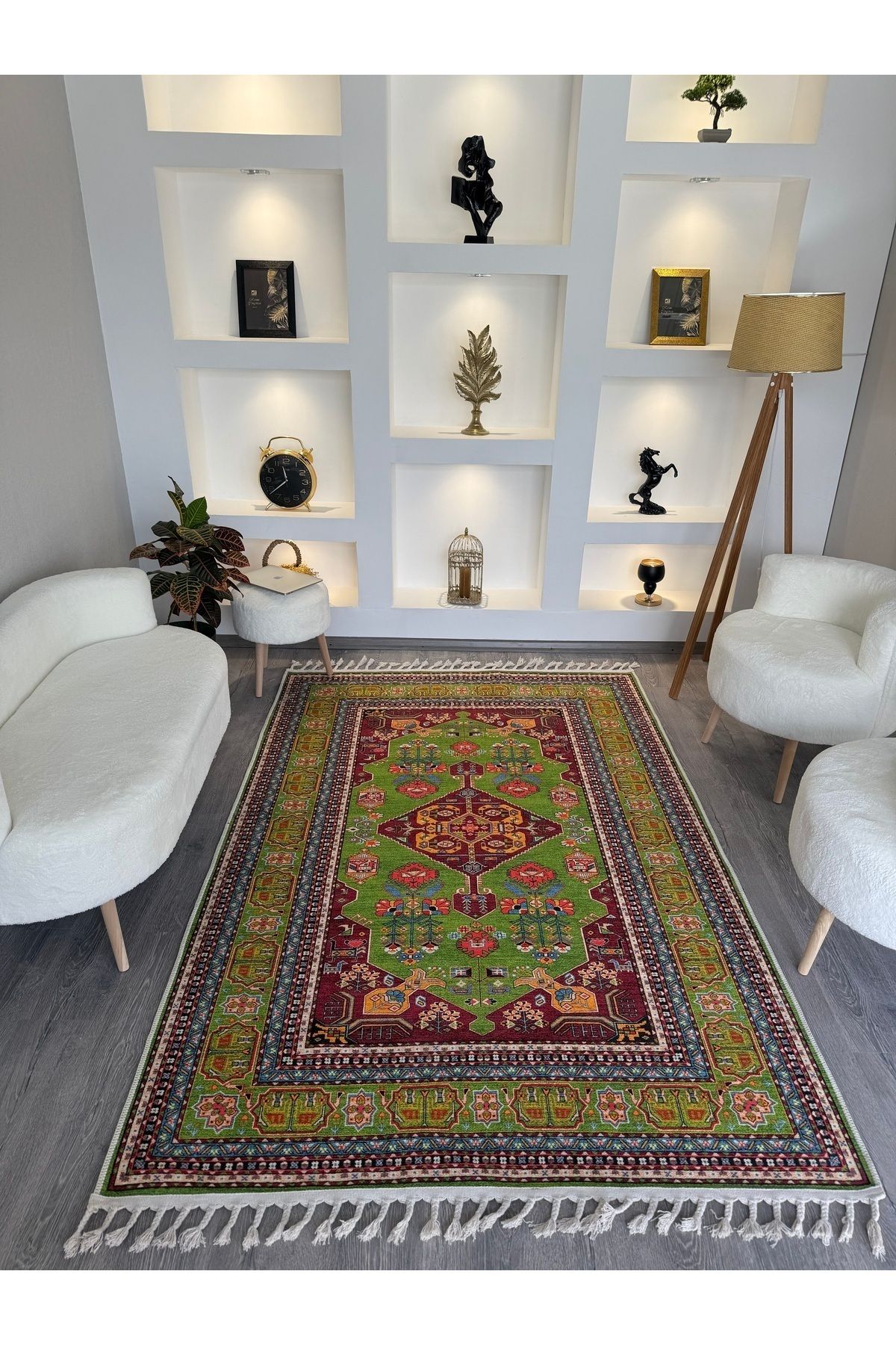 Rugs Modern Halı Opal Yeşil Antik Desenli Püskül Detaylı Dokuma Taban Modern Dekoratif Halı opal04