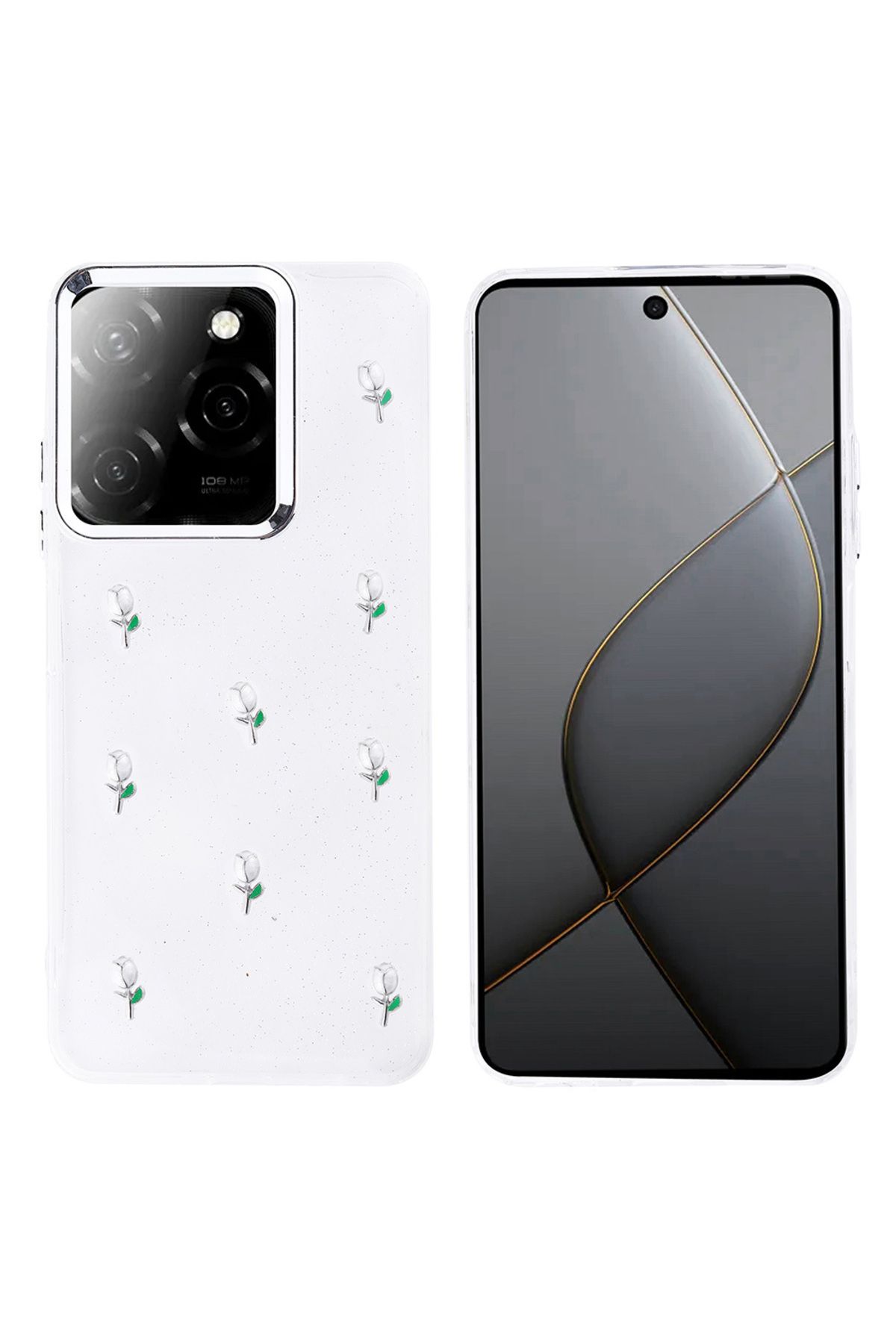 HTstore Tecno Spark 20 Pro 5G Kılıf Airbag Tasarımlı Simli Şeffaf Zore Kutup Kapak-Lale