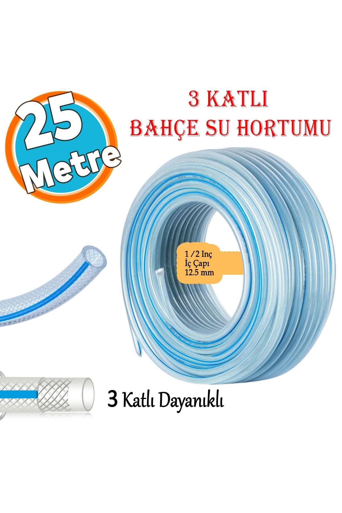 NZB 25 Metre Örgülü Şeffaf Bahçe Hortumu Dayanıklı 3 Katlı Sağlam Çeşme Su Sulama Yıkama Hortum 12.5 mm