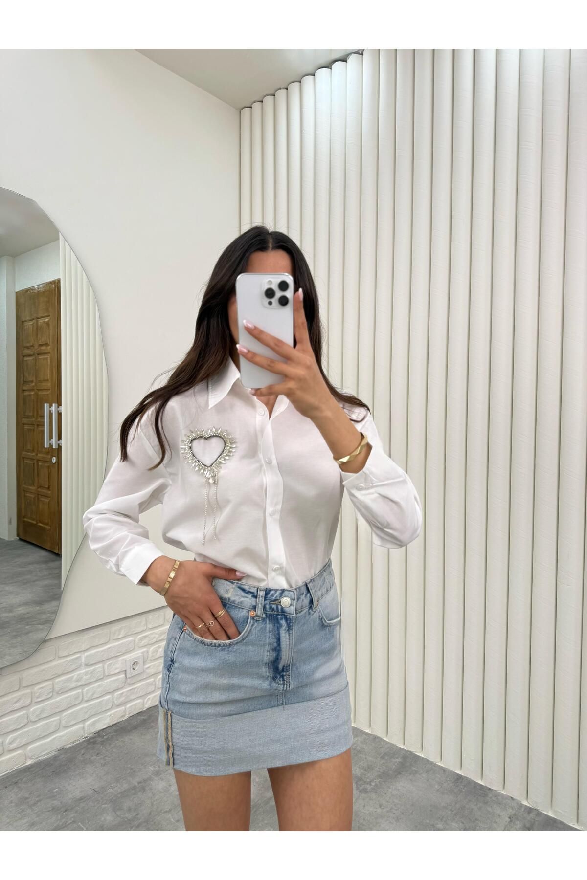 Gaus Mavi Katlama Detaylı Cepli Denim Etek Gaus00300