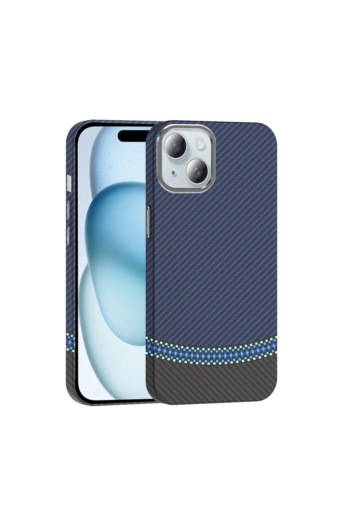 HTstore iPhone Uyumlu 15 Kılıf M-safe Şarj Özellikli Karbon Fiber Görünümlü Zore Gros Kapak-Siyah-lacivert