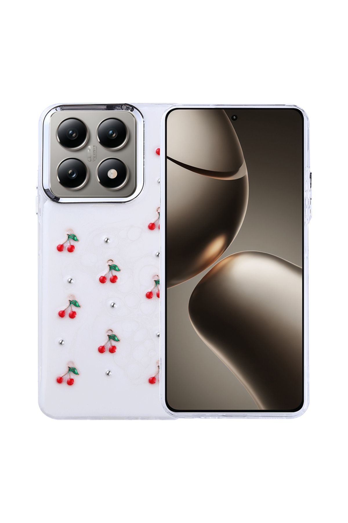 HTstore Xiaomi Uyumlu 14T Kılıf Airbag Tasarımlı Simli Şeffaf Zore Kutup Kapak-Kiraz