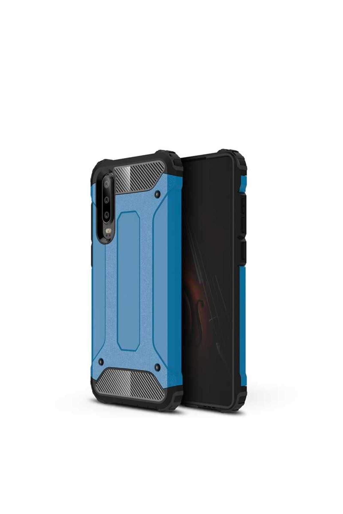 HTstore Huawei Uyumlu P30 Lite Kılıf Zore Crash Silikon Kapak-Mavi