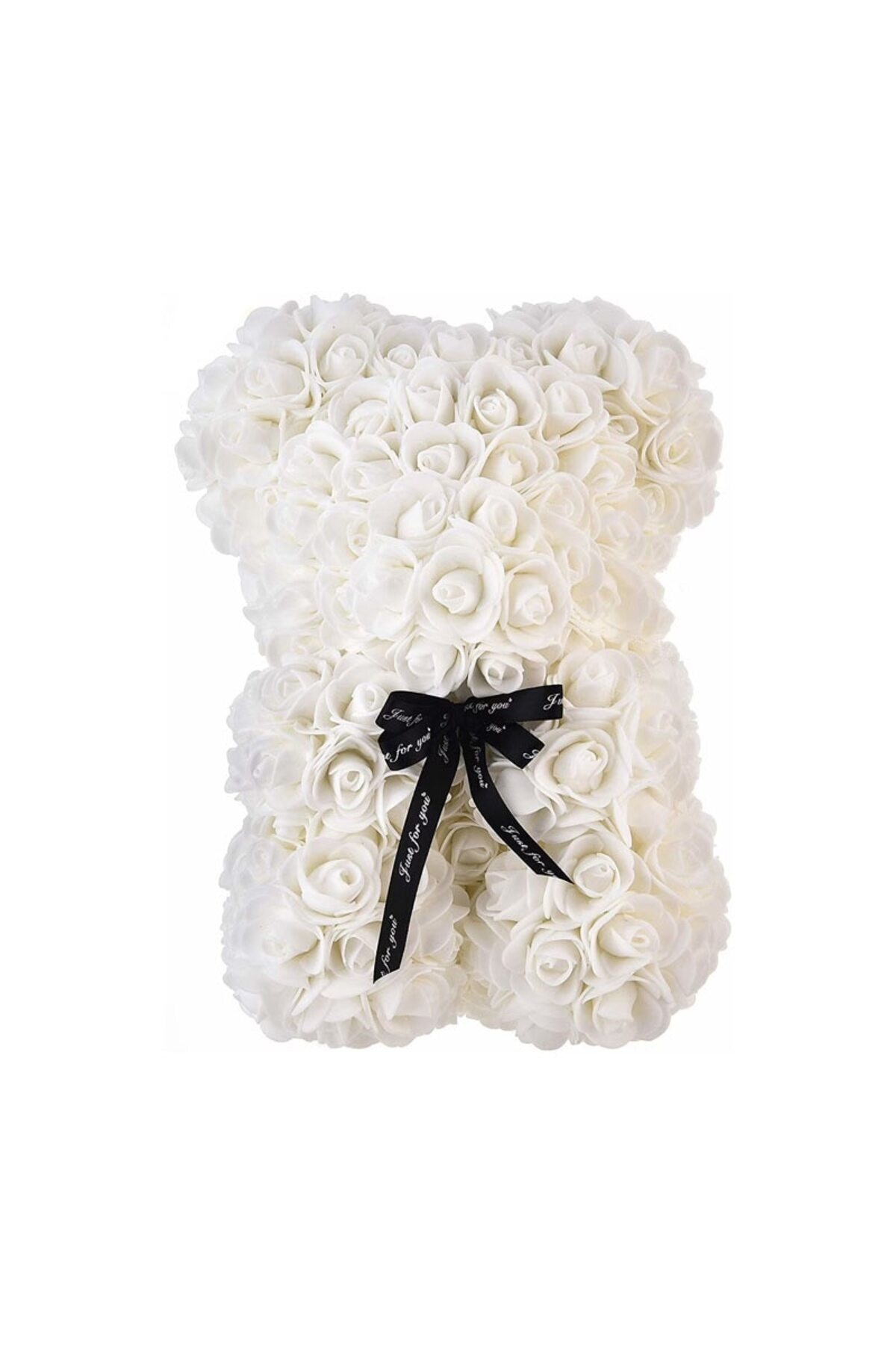 NEXTLY-Ursulet Din Trandafiri Din Spuma , Decorat Manual, 25cm, Cutie Transparenta Inclusa, Alb 1