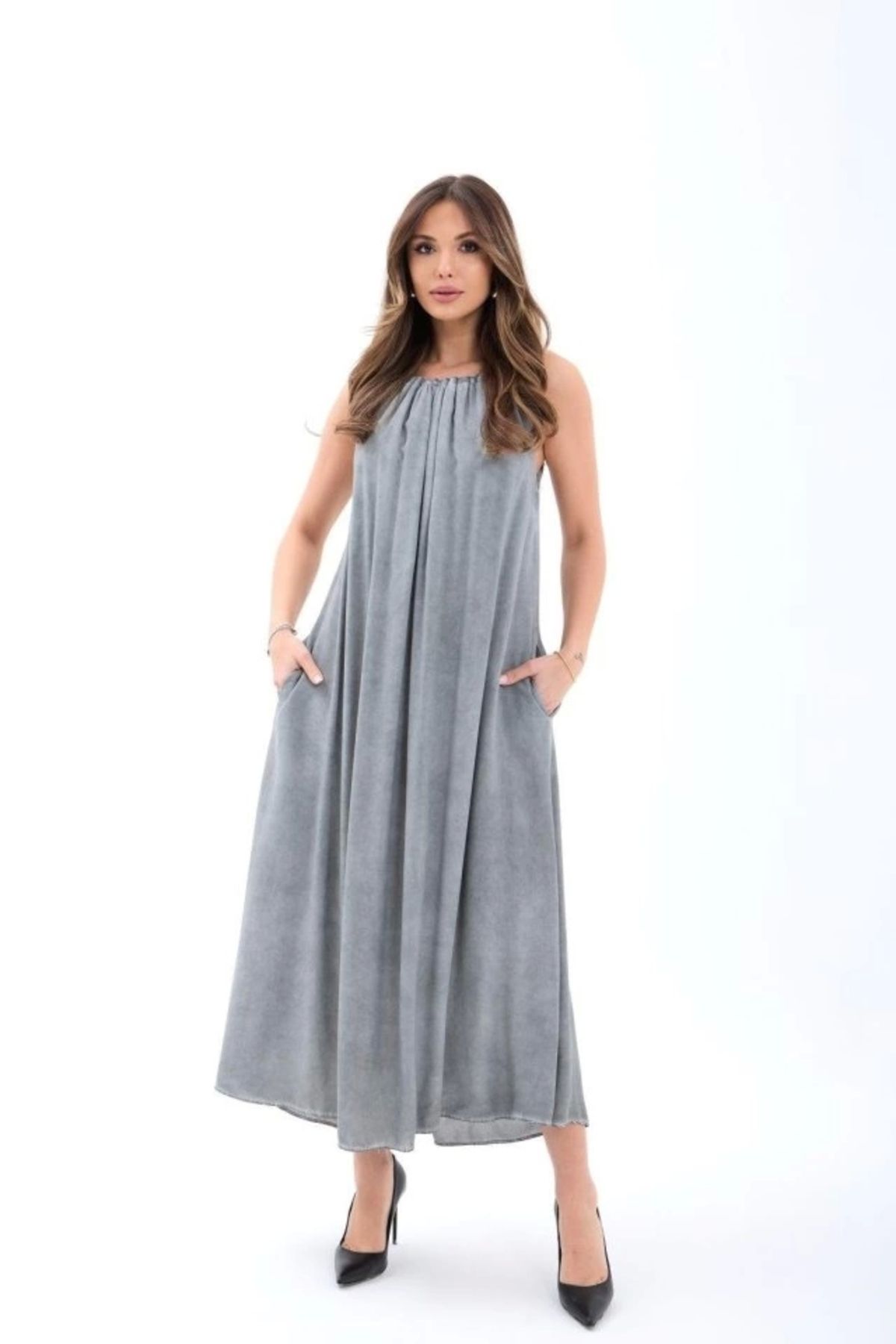 Butik 7387 ELBİSE-GRİ