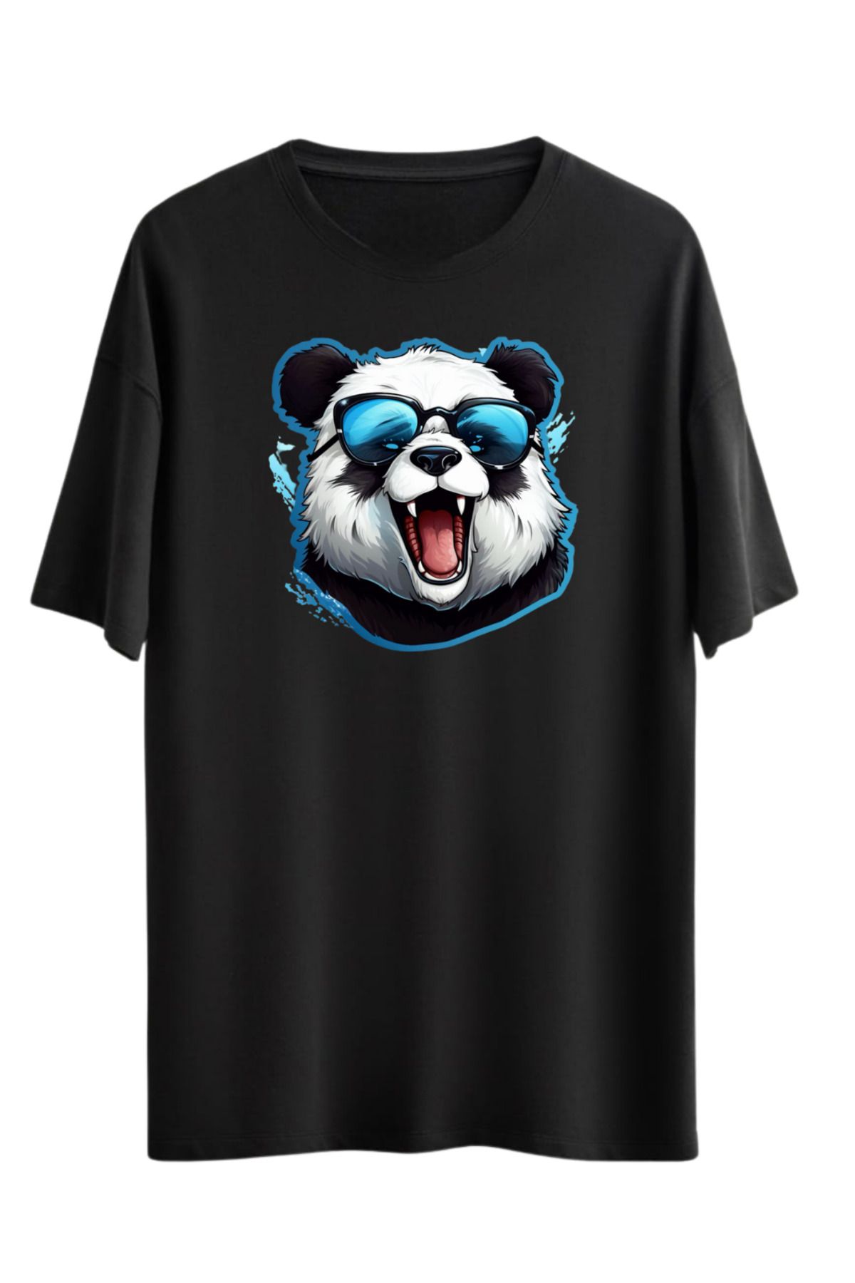 MODA BOL KESİM PANDA BASKILI OVERSİZE OMUZU DÜŞÜK T-SHİRT %100 PAMUK TÜYLENMEZ