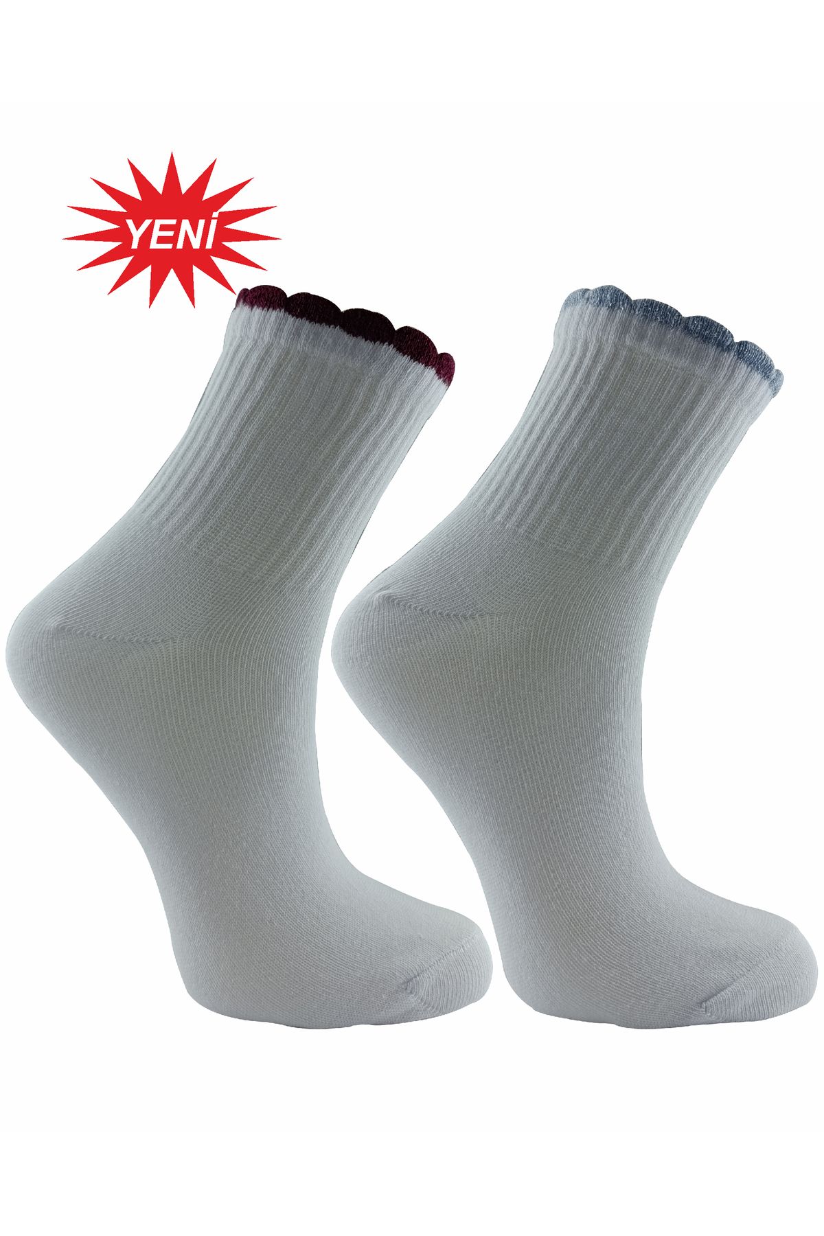modasocks 2 çift fırfırlı simli kolej çorap kadın