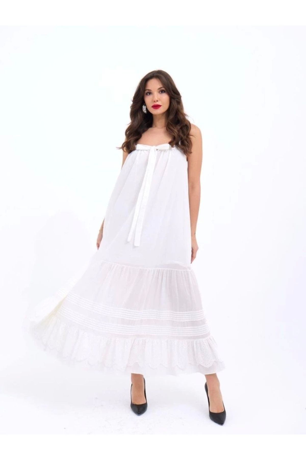 Butik 6847 ELBİSE-BEYAZ