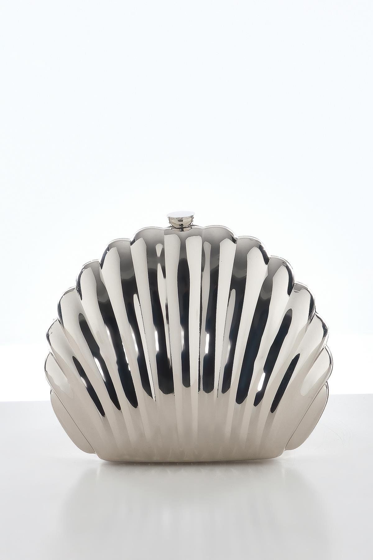 EXPLOSION Metal İstiridye Clutch Zincir Askılı Şık Çanta.