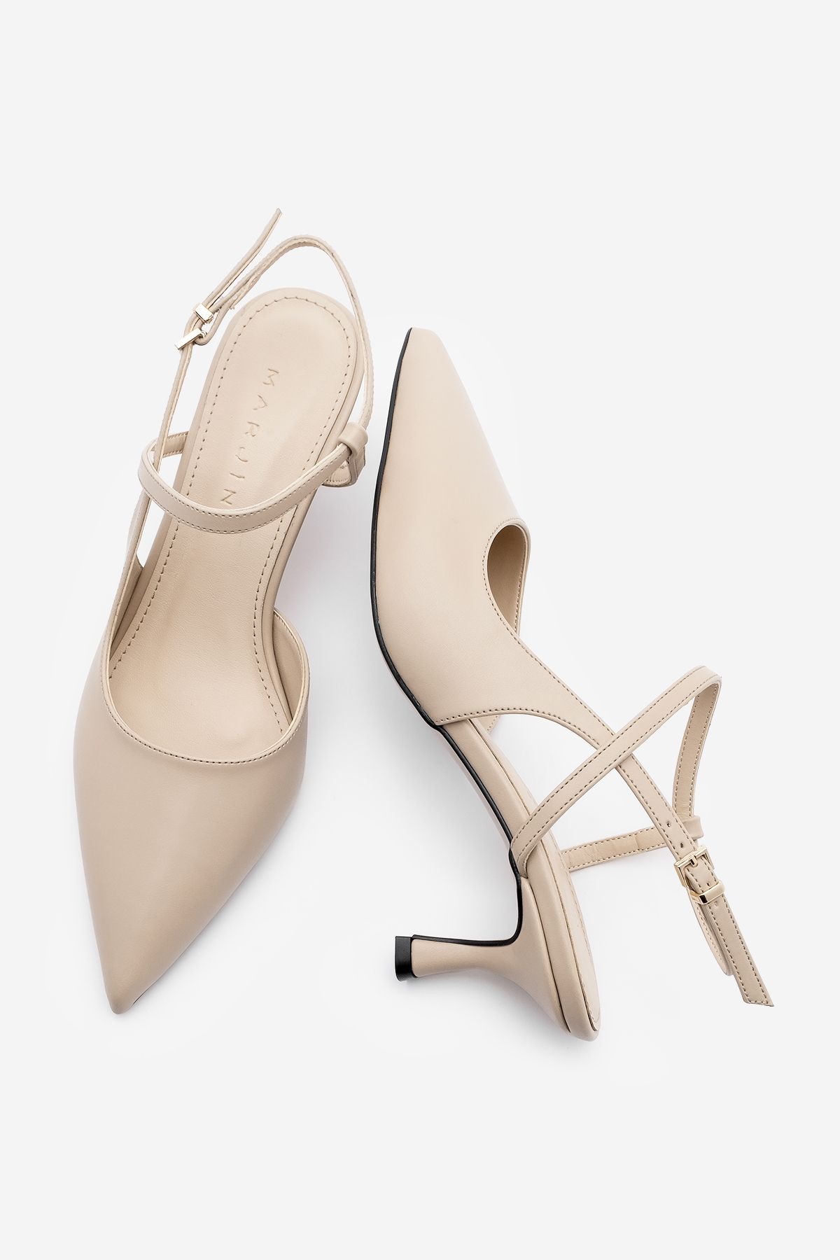 Marjin-Livam Beige Stiletto pentru femei - Tocuri cu vârf ascuțit și bretele cu spatele deschis 8