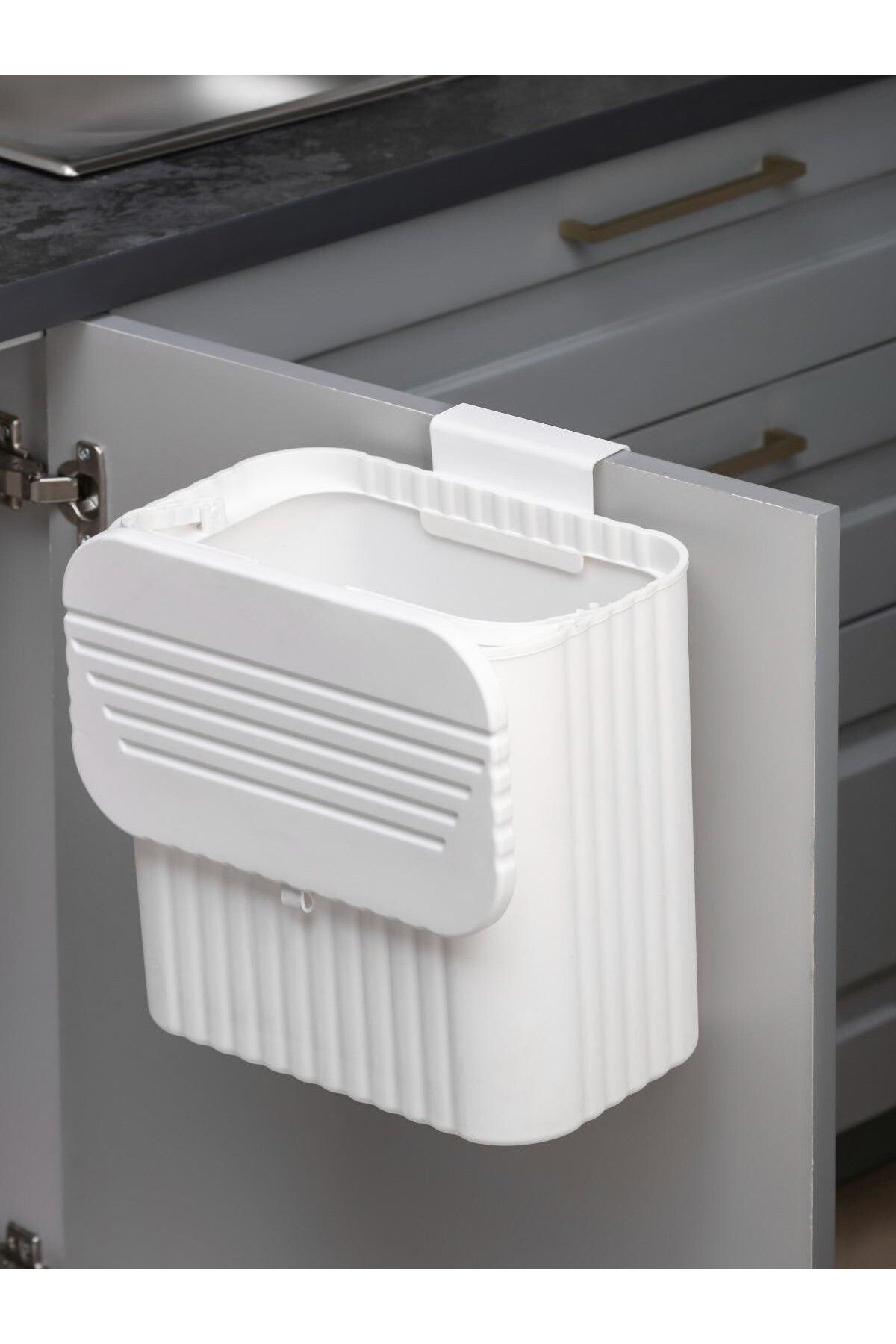 D&S BANYO MUTFAK Fonksiyonel Kapaklı Mutfak Ve Banyo Tezgah Üstü Çöp Kovası Dolap Ve Duvar Aparatlı 11 Lt.