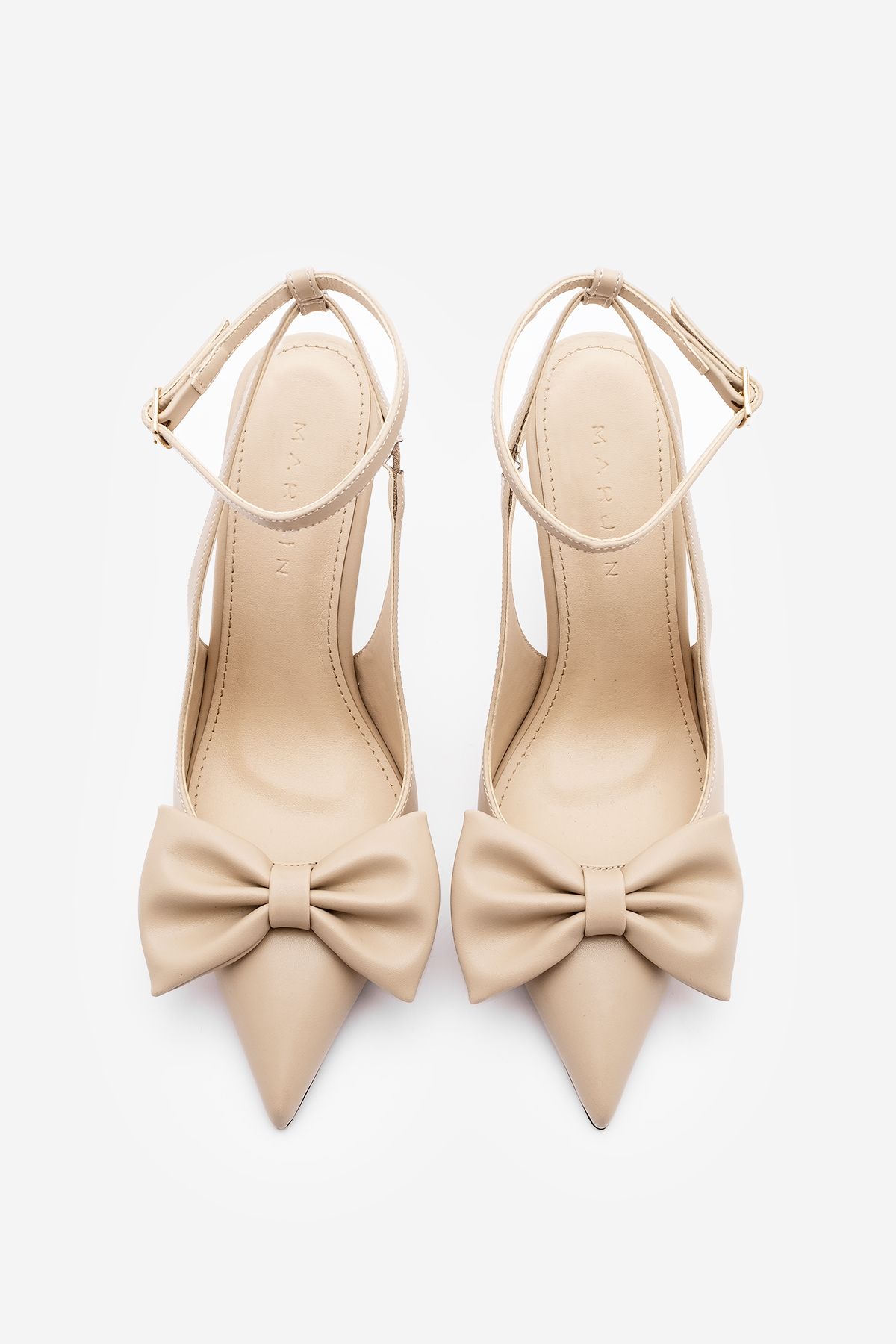 Marjin-Szpilki damskie Laverta Beige - Buty na obcasie z ozdobnym paskiem na kostce 5