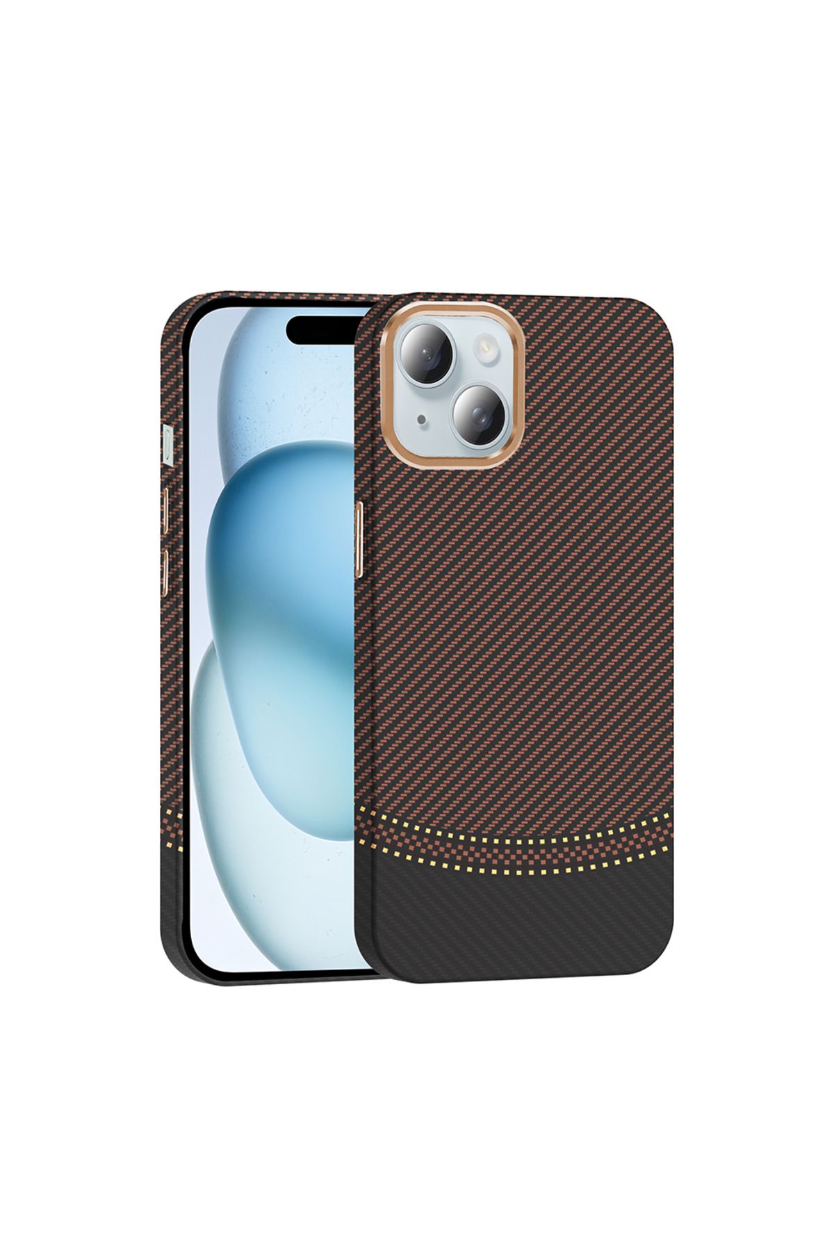 HTstore iPhone Uyumlu 15 Kılıf M-safe Şarj Özellikli Karbon Fiber Görünümlü Zore Gros Kapak