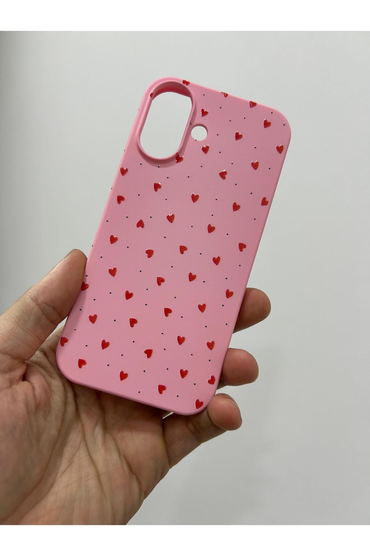 HZR İphone 15 Pro Kalp Desenli Pembe Kılıf