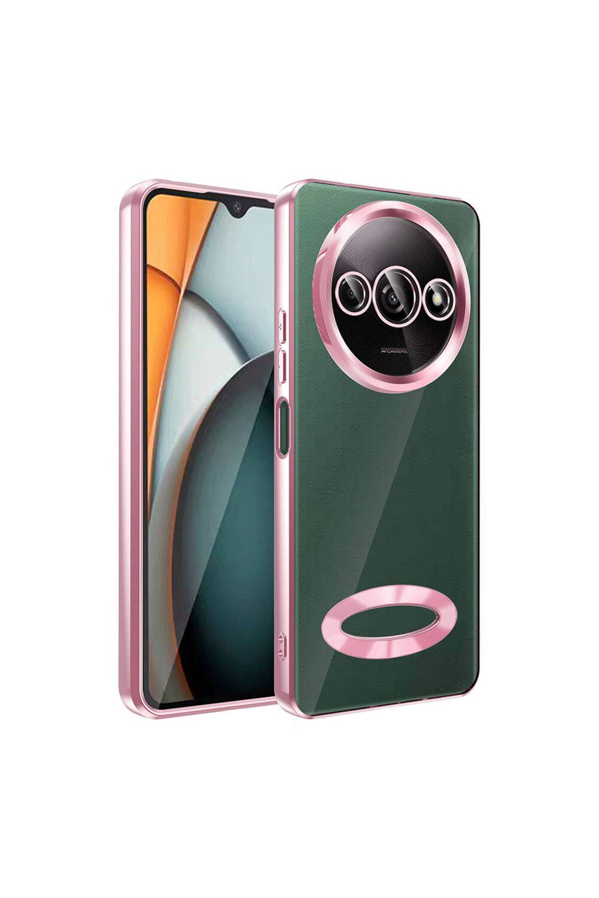 HTstore Xiaomi Uyumlu Redmi A3 4G 2024 Kılıf Kamera Korumalı Logo Gösteren Zore Omega Kapak-Rose gold