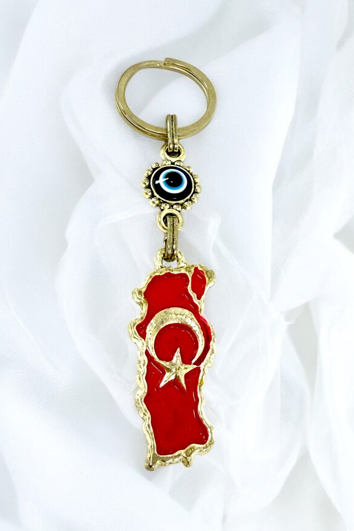 biuti Nazar Boncuklu Türk Bayrağı Anahtarlık, Hediyelik Bayraklı Anahtarlık