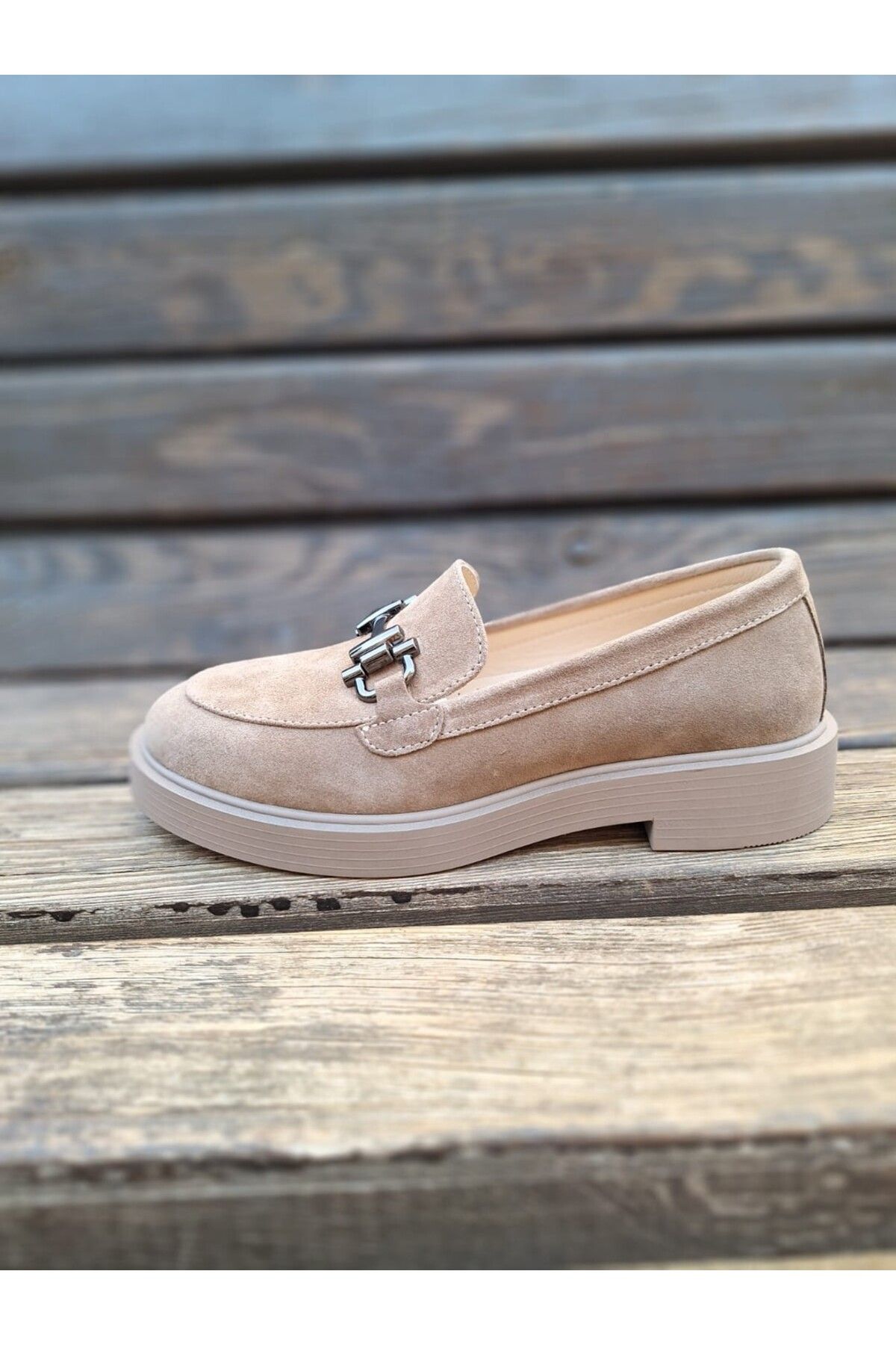 gumushoe Kadın Hakiki Süet Deri Tokalı Oxford Loafer Babet 514