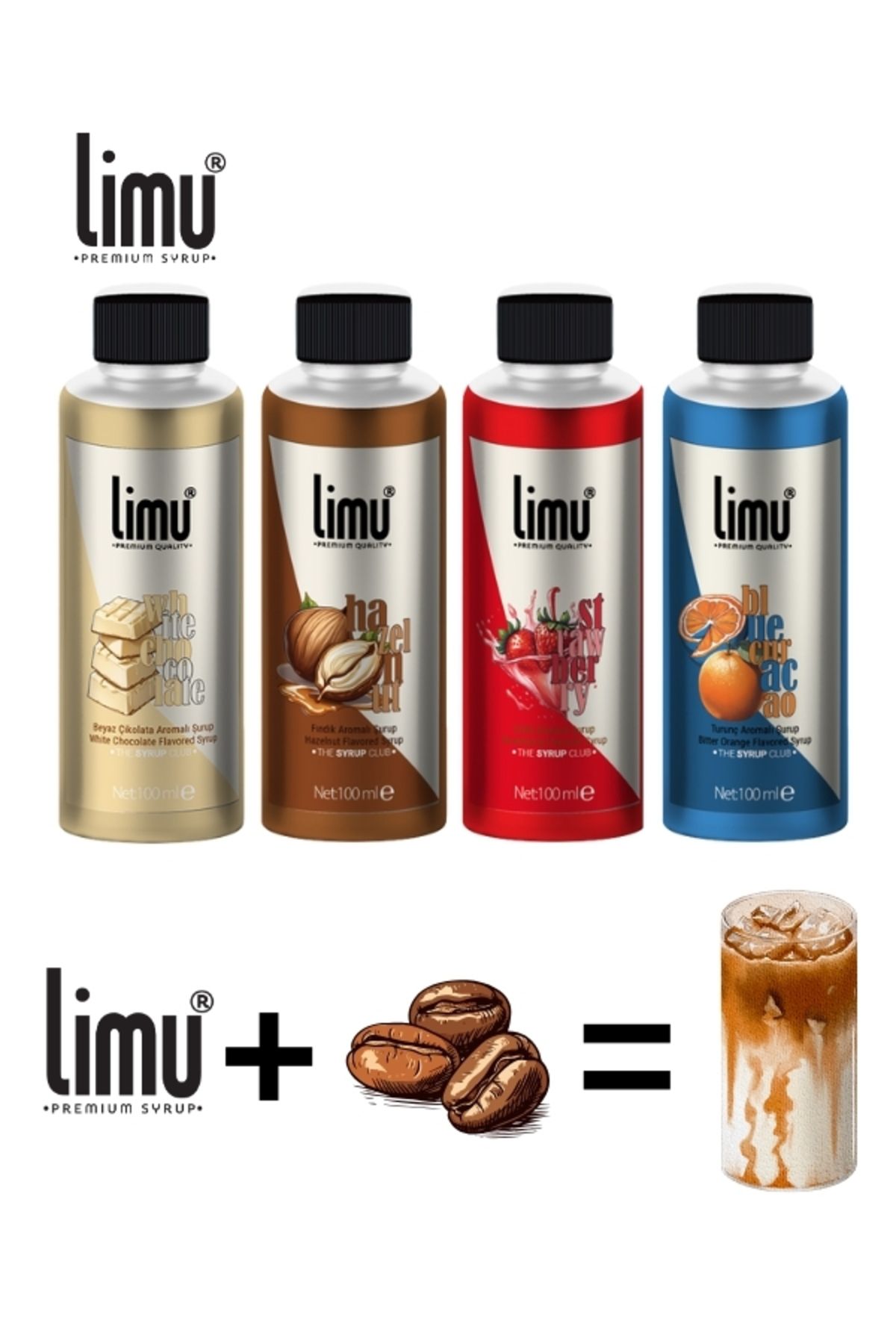limu 4 Adet Deneme Şurup Seti Kahve Ve Kokteyl Şurubu (4x100 ml)