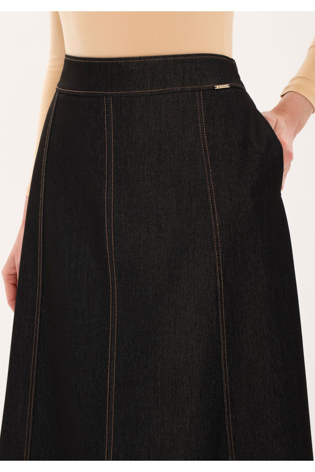 G-Line Denim Maxi(100cm) boy Cepli 8-parçalı Dikiş detaylı Etek