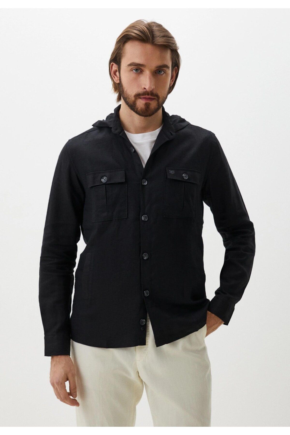 Ncs Jeans Siyah Kapüşonlu Erkek Gömlek Slim Fit NCS JEANS 7298
