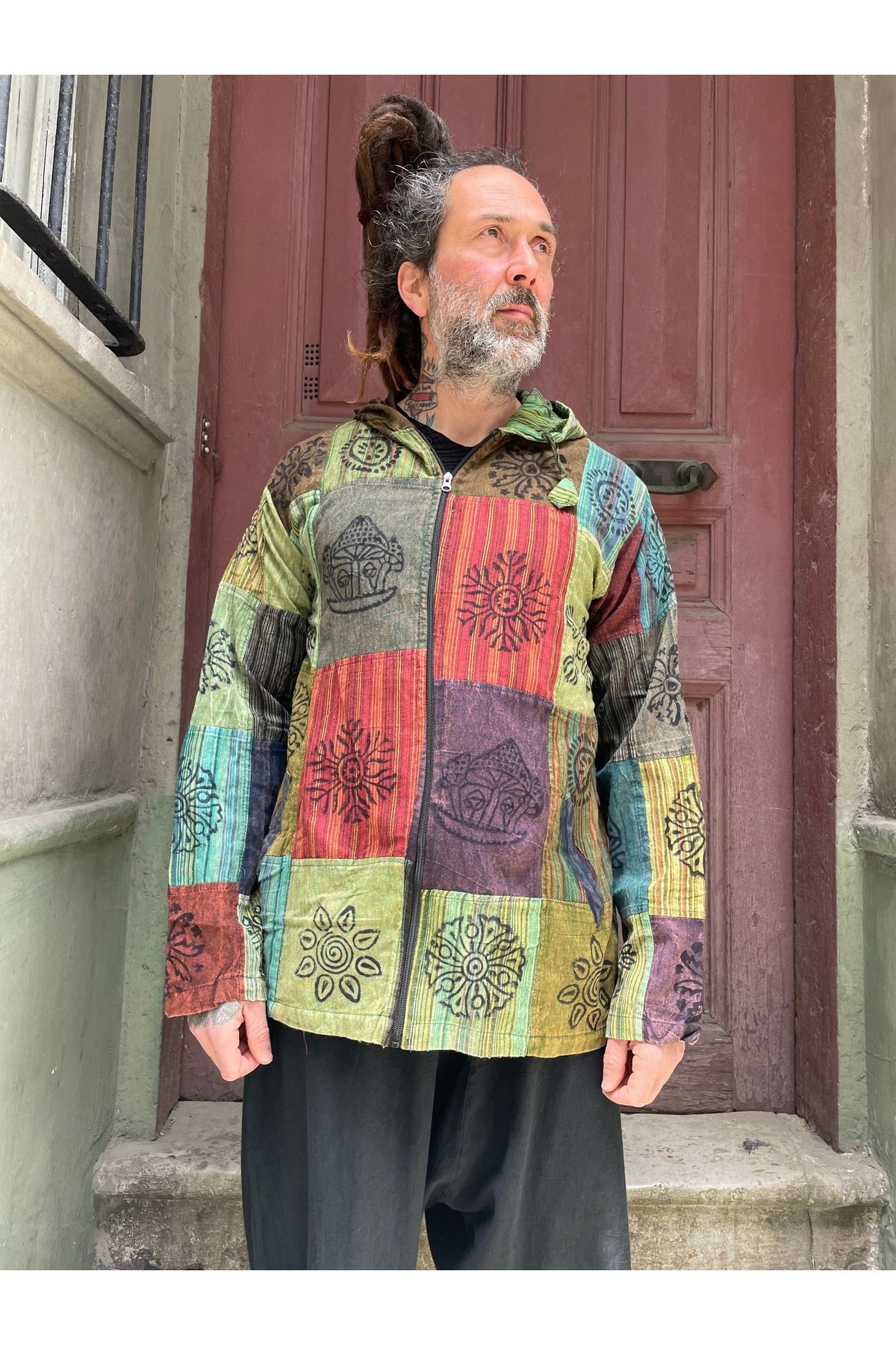 Bohoyasam Unisex Nepal Patchwork Gömlek, Bohem Gömlek, Erkek Fermuarlı Gömlek, Festival