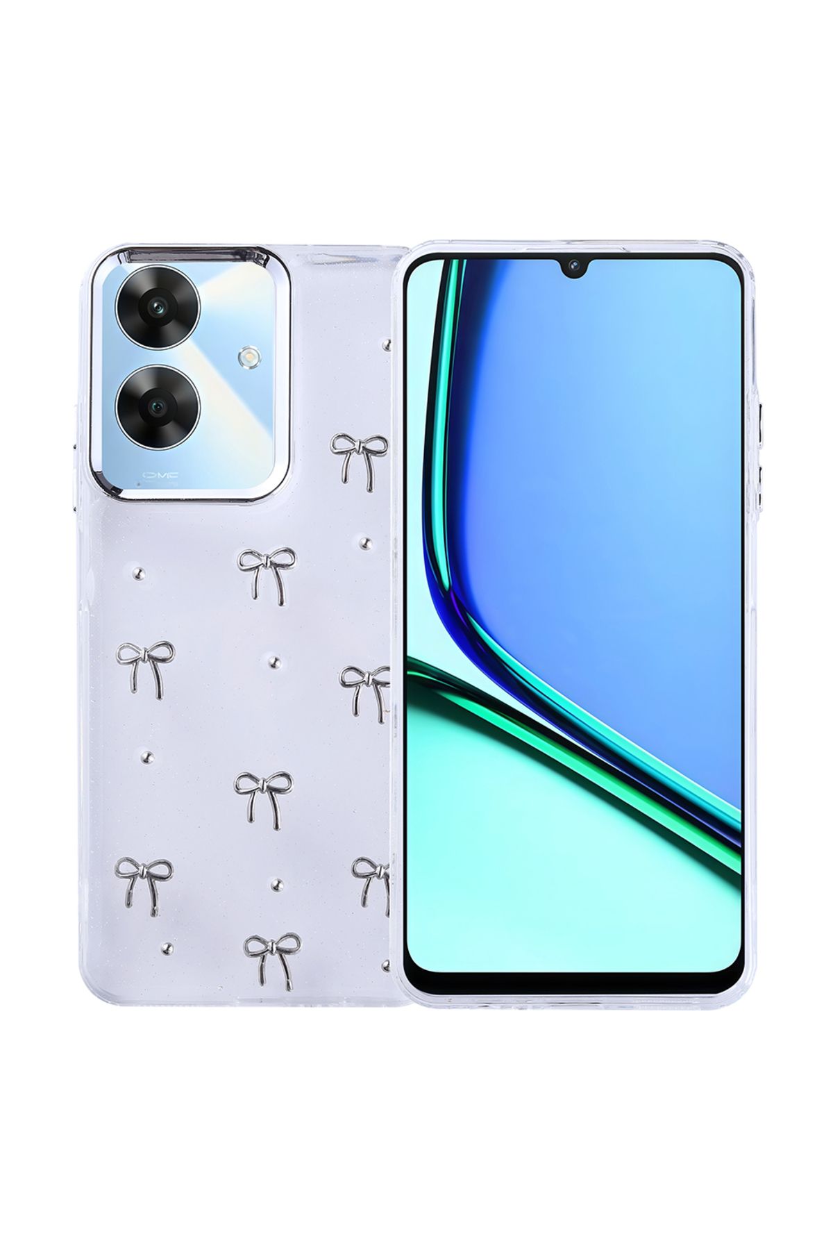HTstore Realme Note 60 Kılıf Airbag Tasarımlı Simli Şeffaf Zore Kutup Kapak