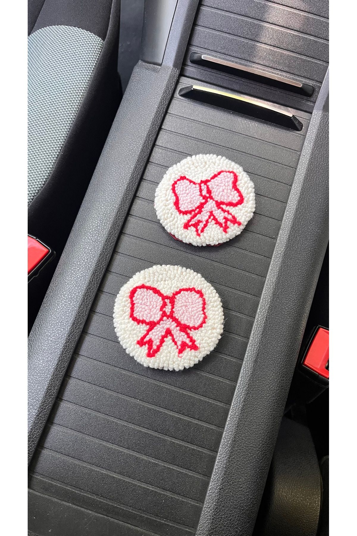 DODOKİDSPARTY Fiyonklu Punch Nakışlı Bardak Altlığı, 2’li Punch Needle Coaster Araba Aksesuarı