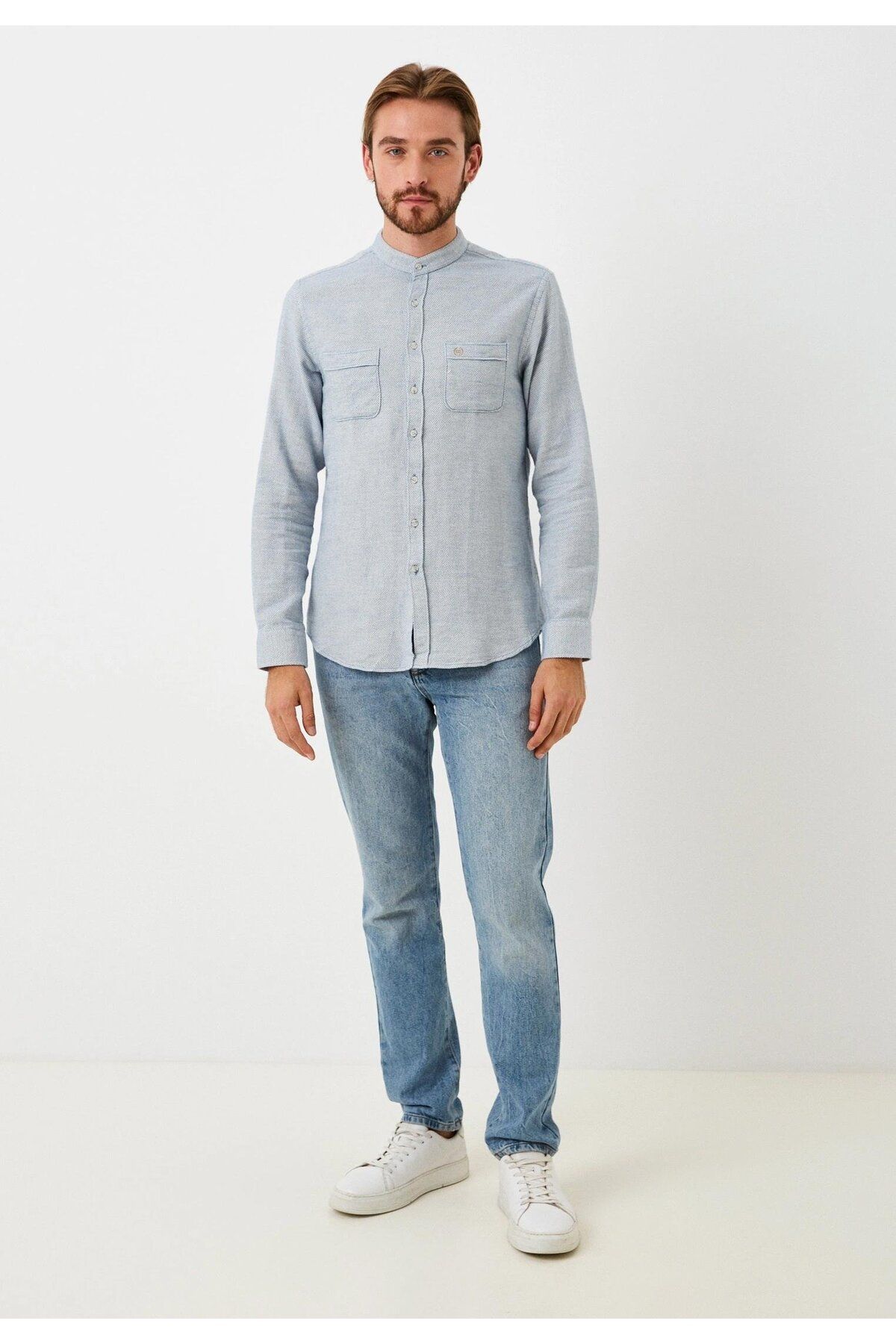 Ncs Jeans Erkek Gömlek Uzun Kol Mavi Slim Fit Hakim Yaka NCS JEANS 7114