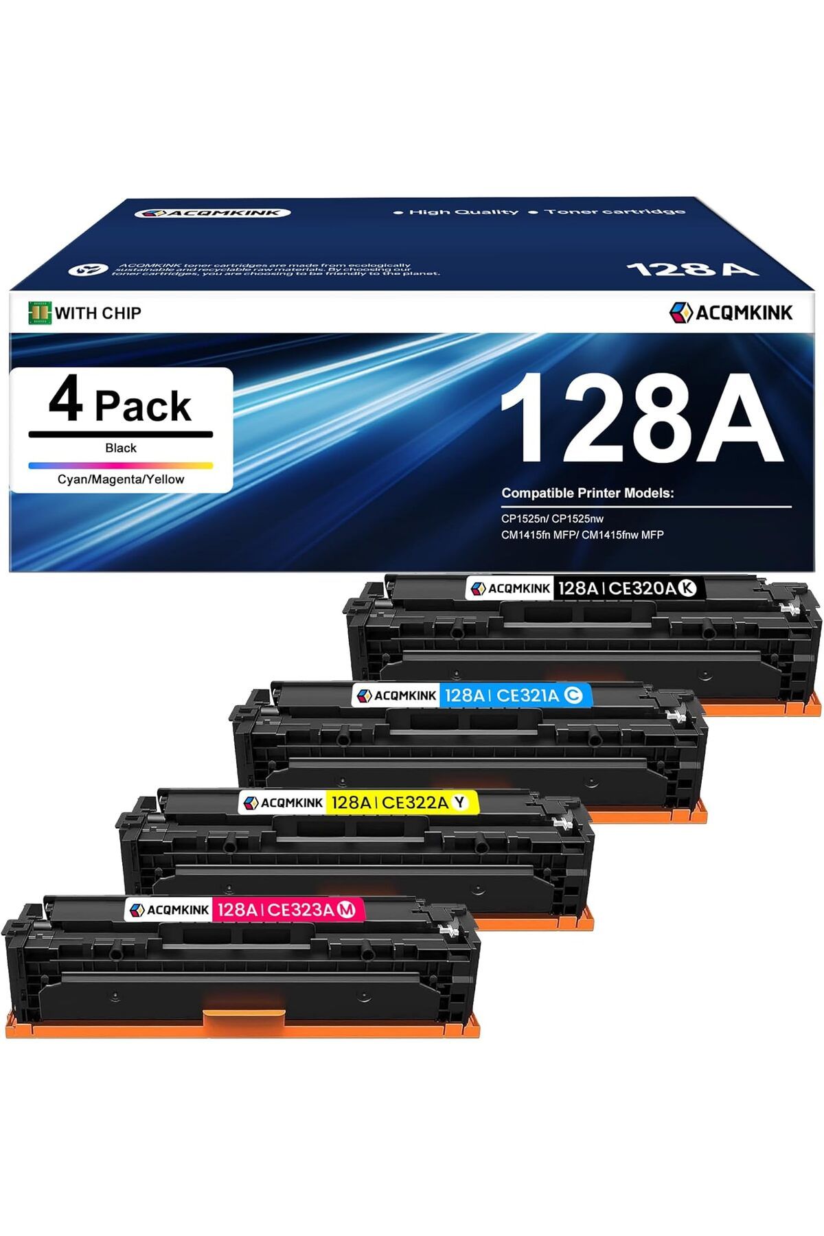 HP 128A CE320A CE321A CE322A CE323A Pro Color MFP CM1415fnw; CP1525nw Printer Ink(1BK/1C/1M/1Y