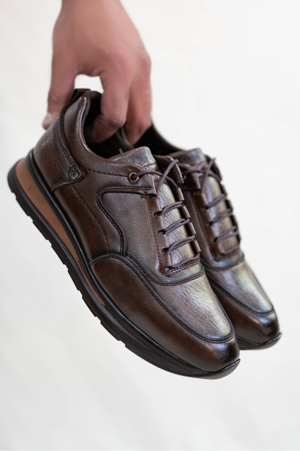 OBAY LİFE Erkek Kahve Suni Deri Bağcıklı Günlük Casual Ayakkabı Sneaker NBR1056