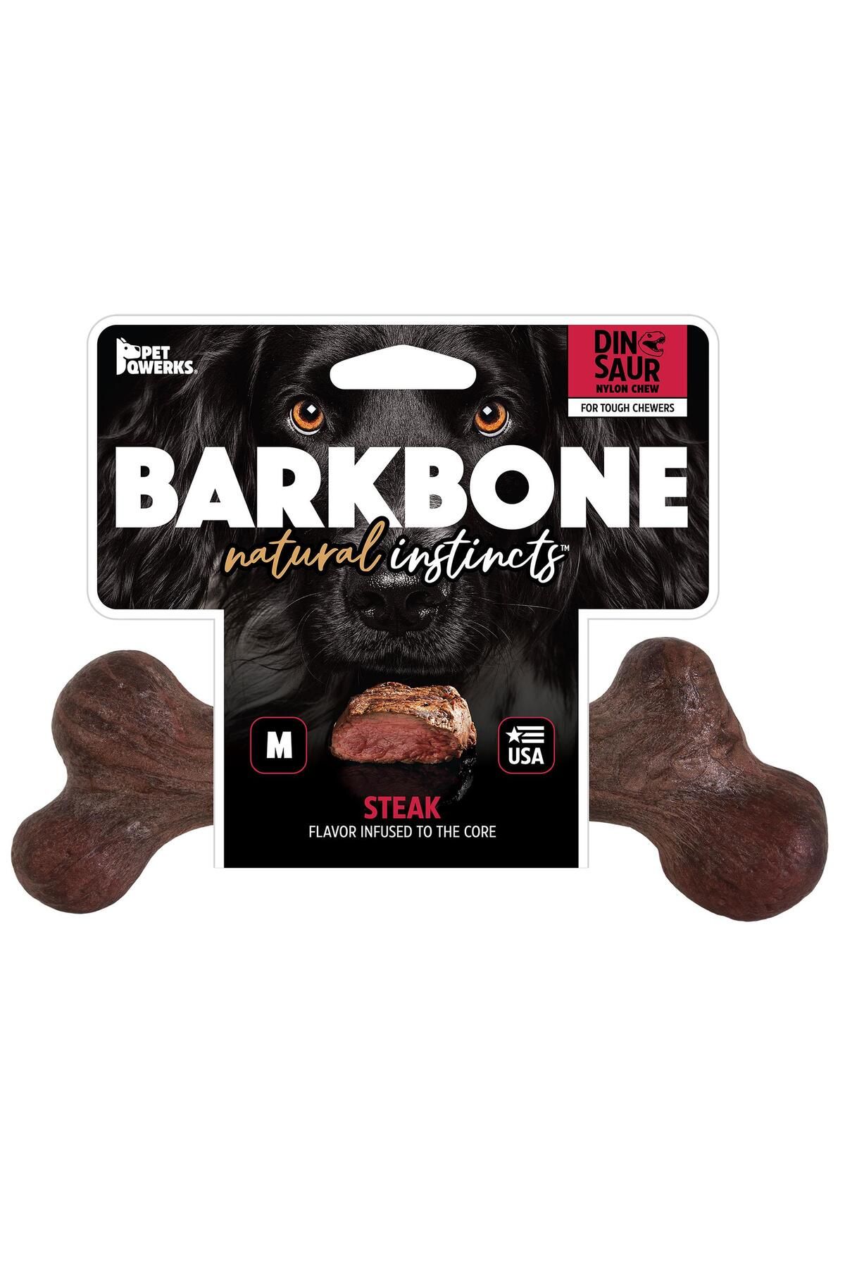 Pet Qwerks BarkBone Dinosaur Biftek Aromalı Köpek Çiğneme Kemiği (Küçük Boy)
