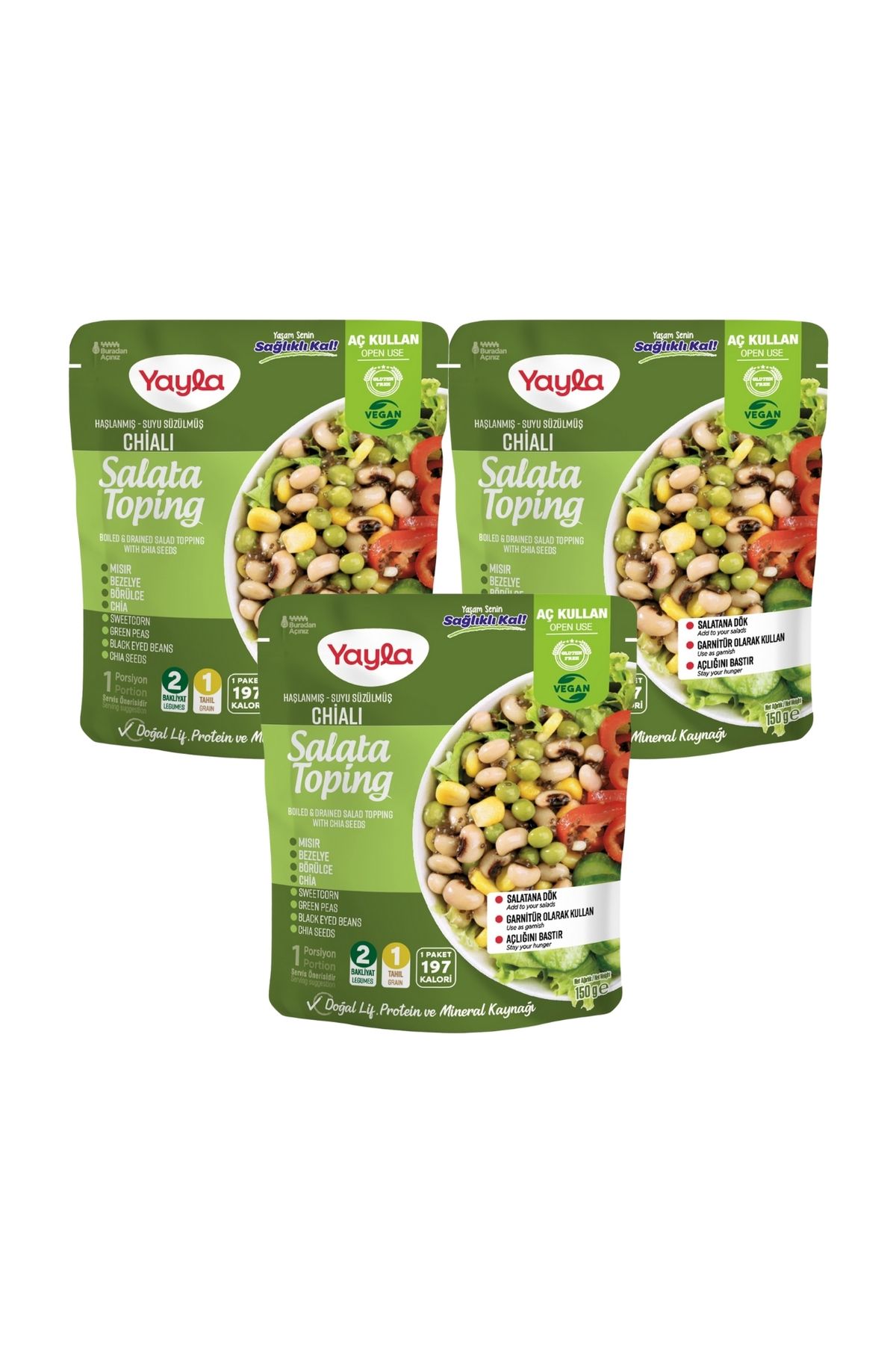 Yayla Haşlanmış Suyu Süzülmüş Chialı Salata Toping 150 gr x3
