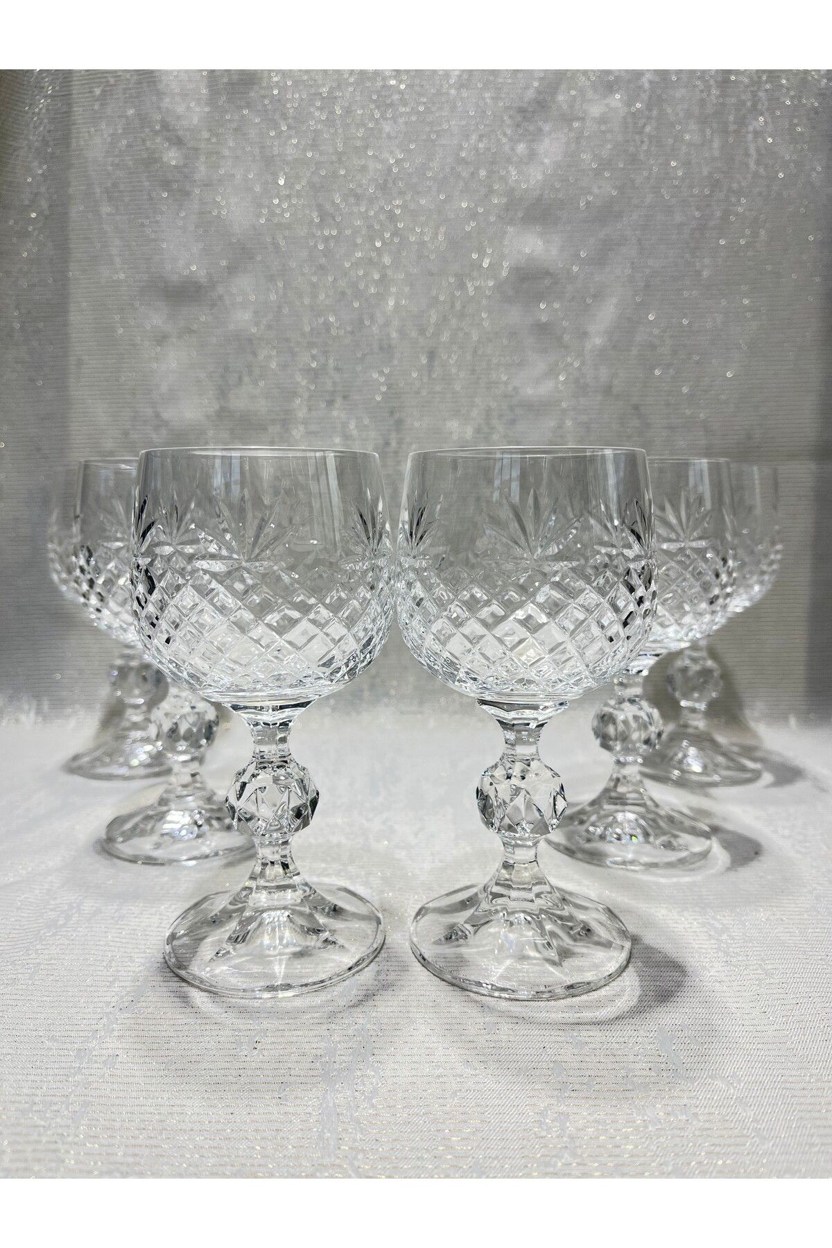 Mirano Cam Tasarım DEKORLU (KESME) EL İŞİ ÇOK RENKLİ 150ML 6LI KRİSTAL KAHVE YANI SU BARDAĞI SETİ