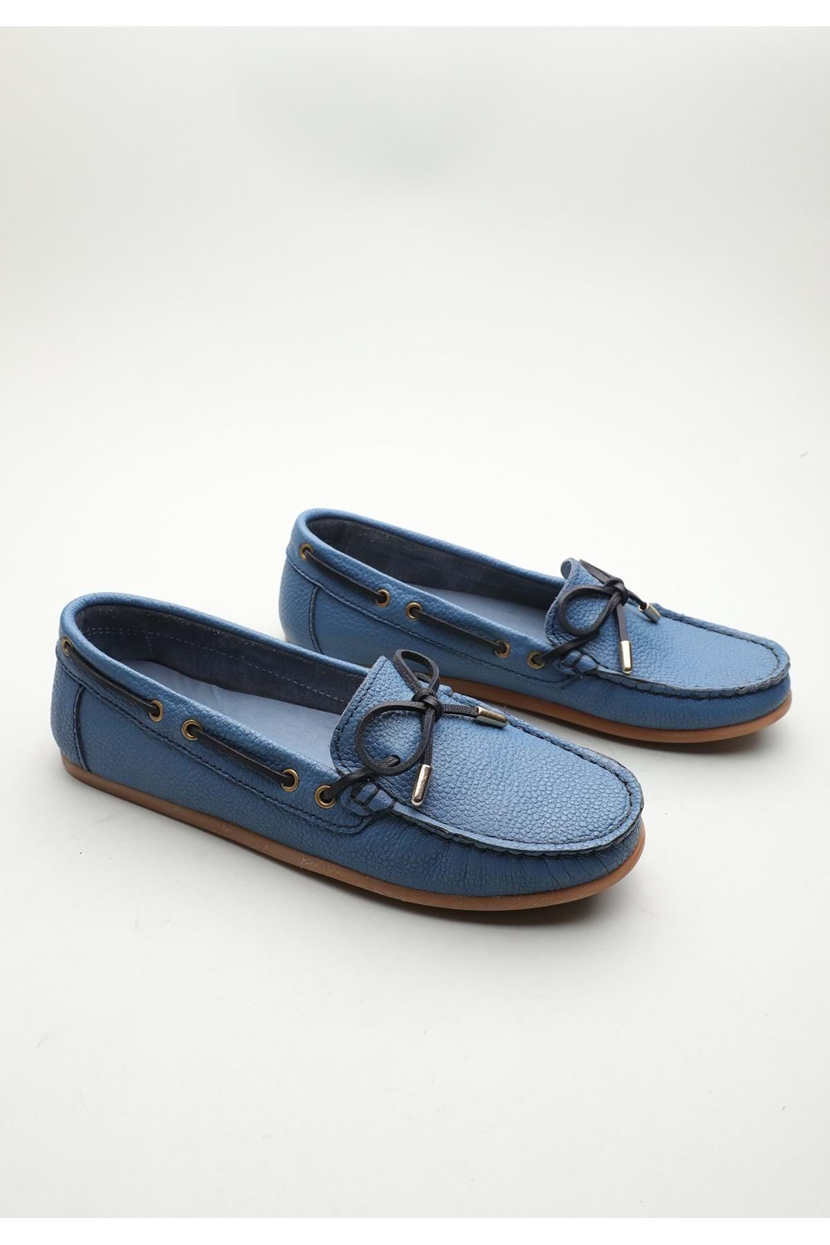 Gondol Kadın Hakiki Deri Klasik Loafer Mavi 37 ttx.70144