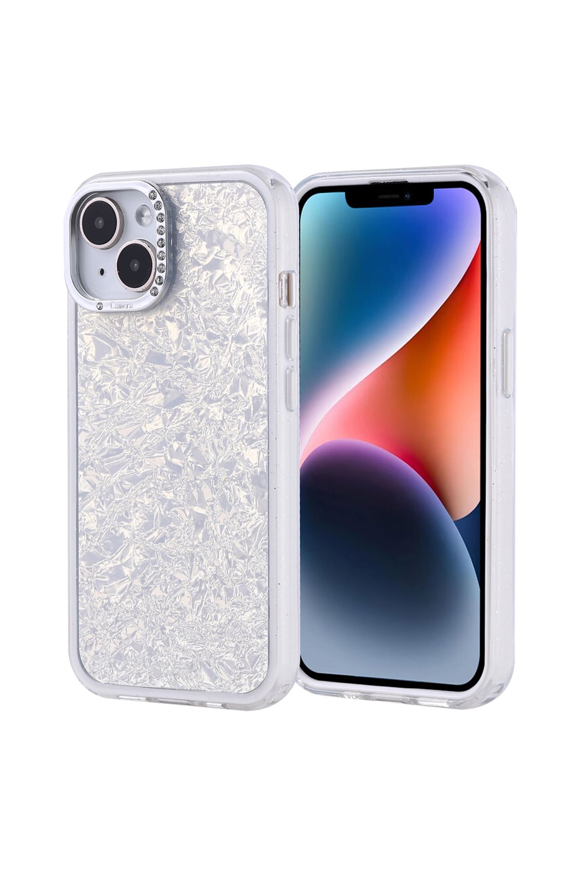 HTstore iPhone Uyumlu 13 Kılıf Taşlı Tasarımlı Zore Kapi Kapak-Gümüş