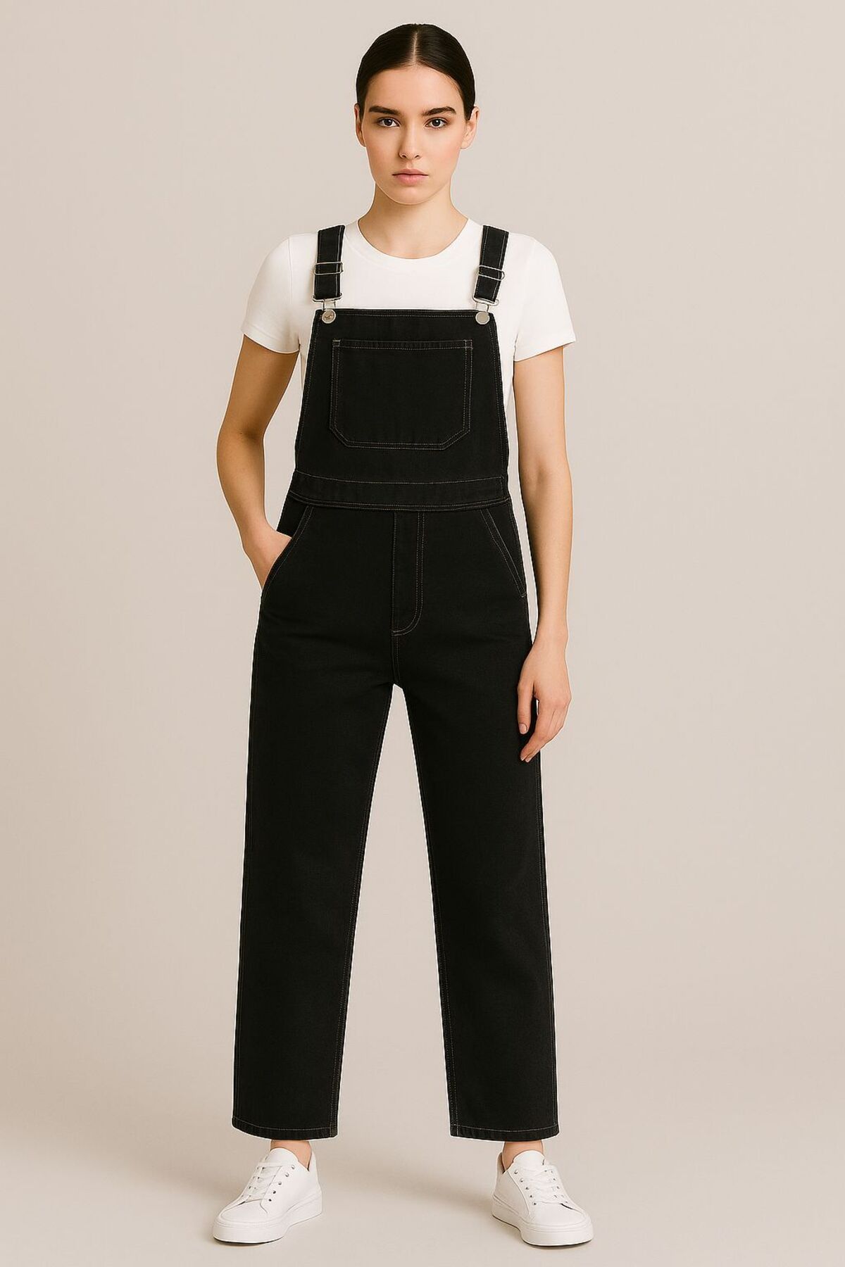 ELONİ SALOPET JEANS KANGURU CEPLİ ASKILI TULUM