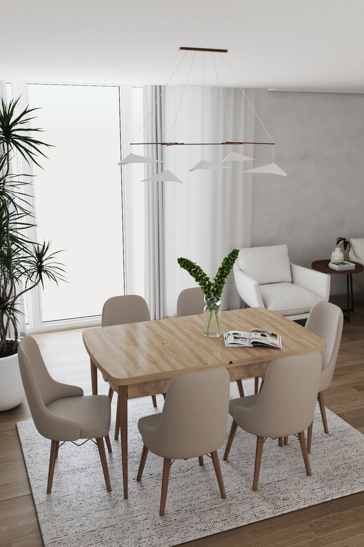 DEREN HOME Konfor Serisi 80x130 Açılabilir Masa 6 Adet (KAPİÇİNO) Sandalye Masa Takımı Leke Tutmaz Kumaş