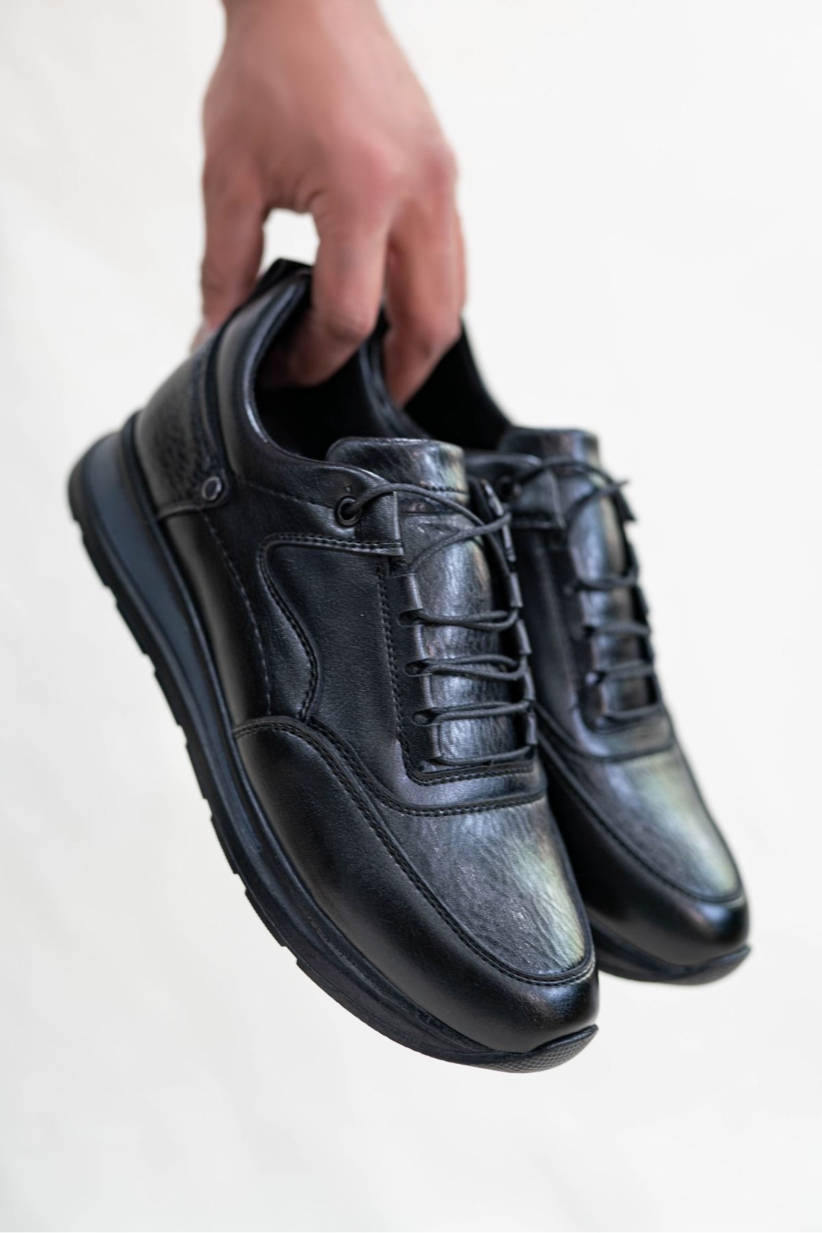 OBAY LİFE Erkek Siyah Suni Deri Bağcıklı Günlük Casual Ayakkabı Sneaker NBR1056