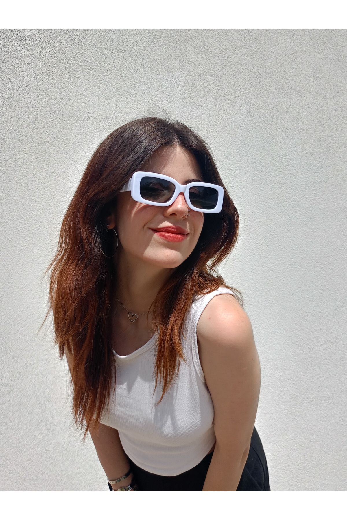 Sunglasses Kadın Beyaz Klasik Çerçeve Şık Güneş Gözlüğü
