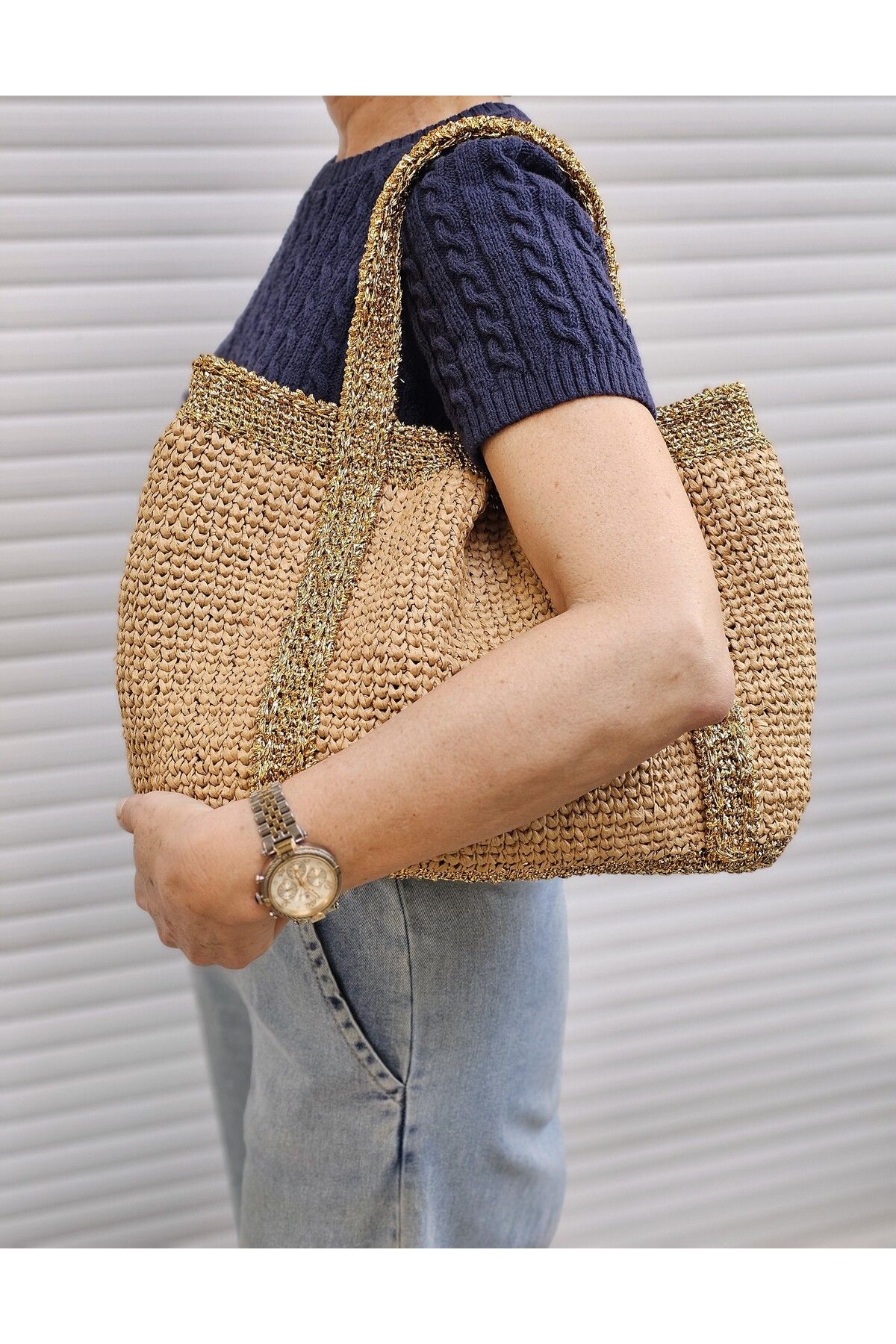 crafttatelier GOLD RENK VE SİMLİ EL YAPIMI TASARIM OMUZ ÇANTASI