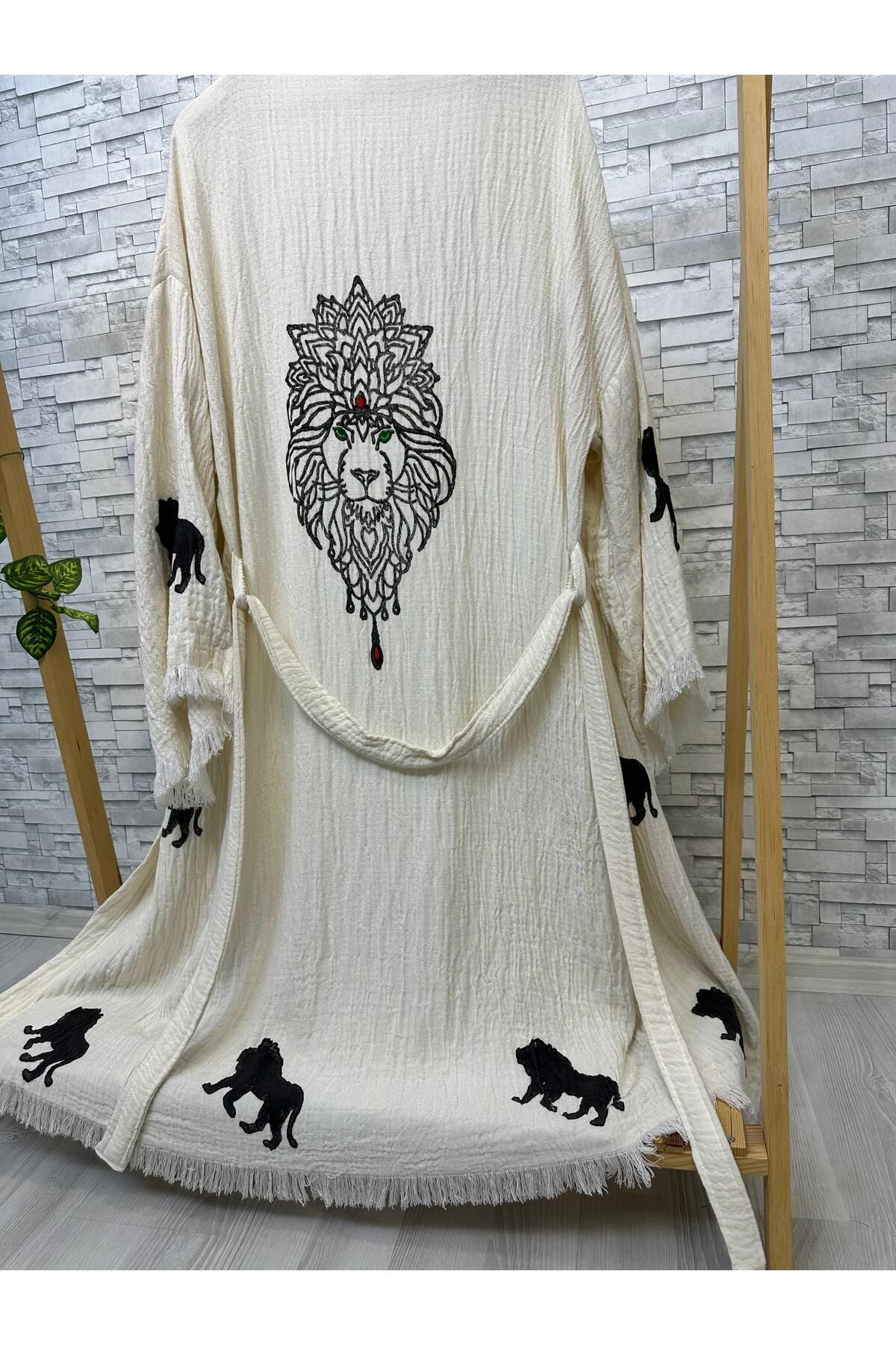 Befera Design-Muslin Kimono 100% Cotton Lion Printed Patterned Bathrobe Kaftan Dressing Gown 1