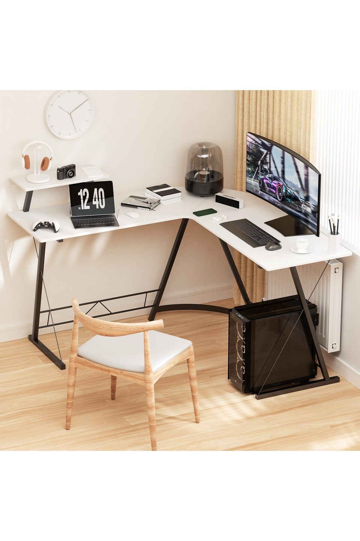 Woodies-طاولة ألعاب على شكل حرف L، طاولة زاوية للكمبيوتر، مكتب ألعاب منزلي وحاسوب 8