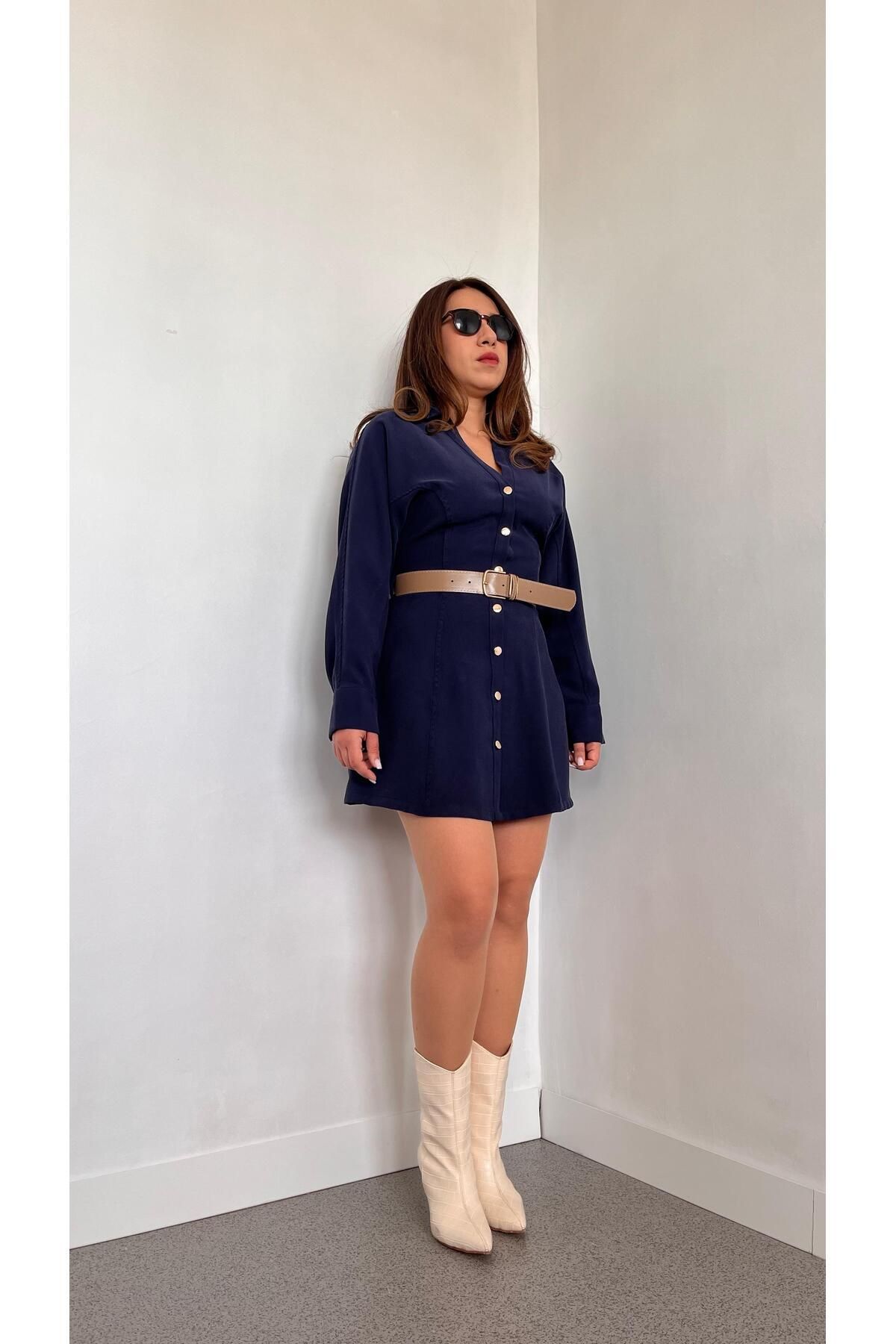 Gizybutik Kemerli Mini Elbise