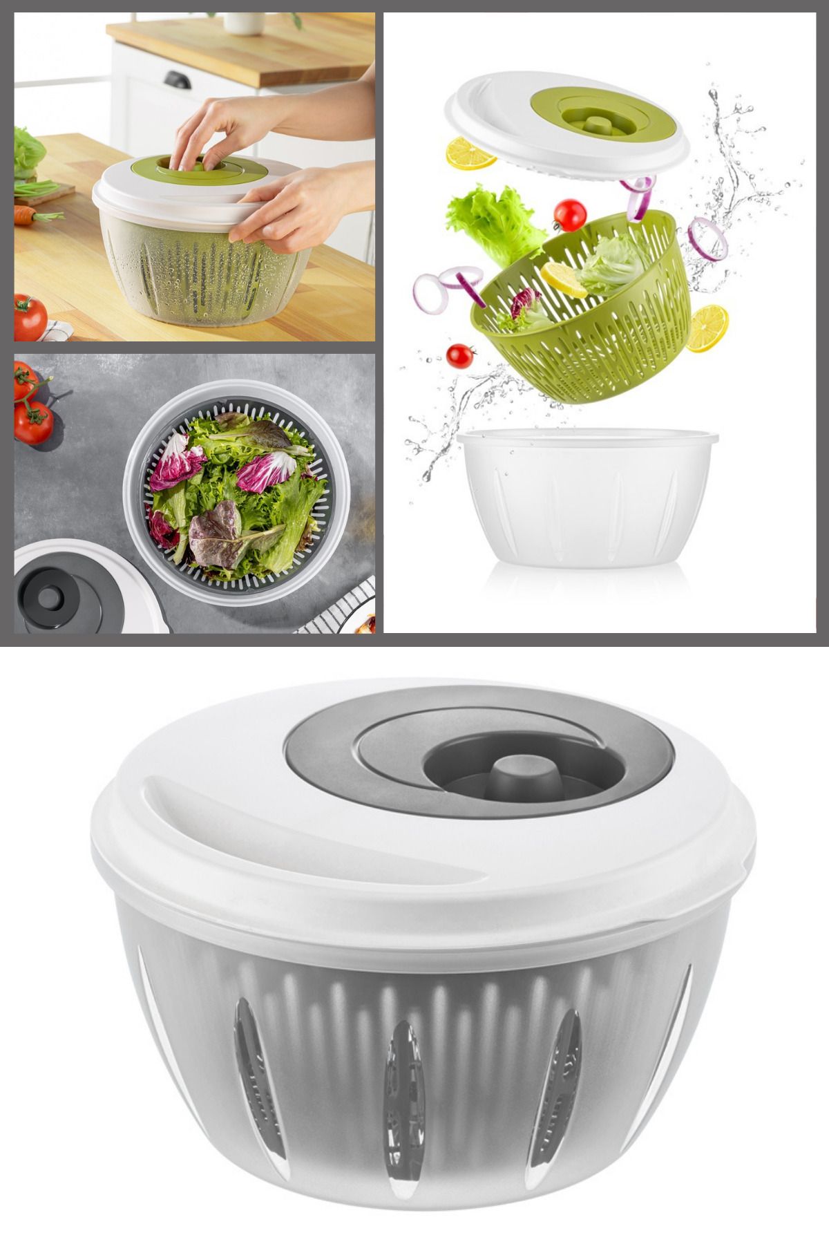 EA HOME Pratik Salata Ve Sebze Kurutucu 4,5 Litre, Meyve Sebze Marul Yeşillik Yıkama Kurutma Kabı Füme