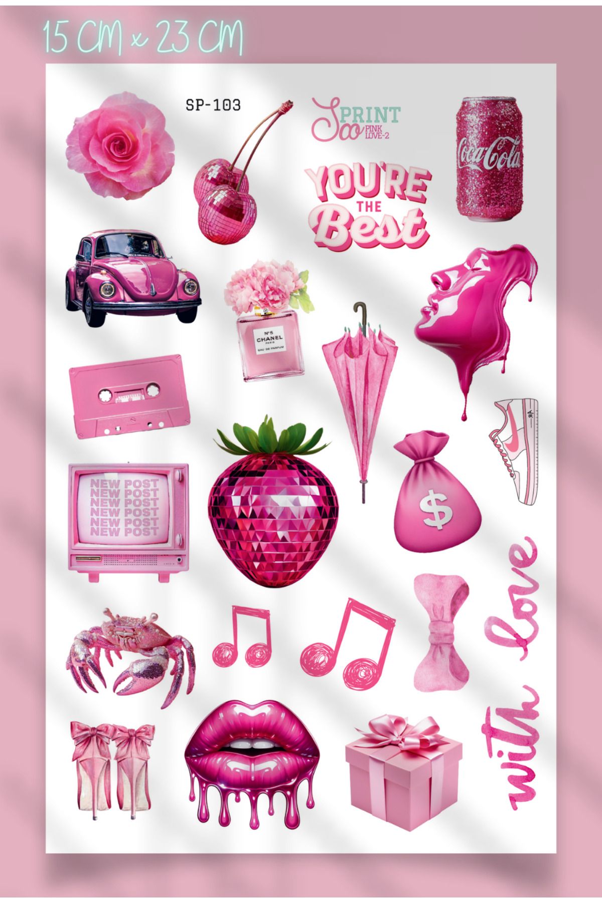 SooPRINT Pink Love Sticker Koleksiyonu - 15 x 23 cm Her Yüzeyde Harikalar Yarat!